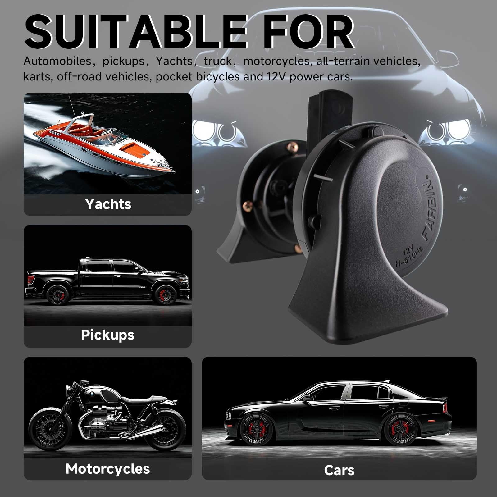 FARBIN Car Horn 12V Compact Motorcycle Horn Super Loud High Low Daul Tone Wat…