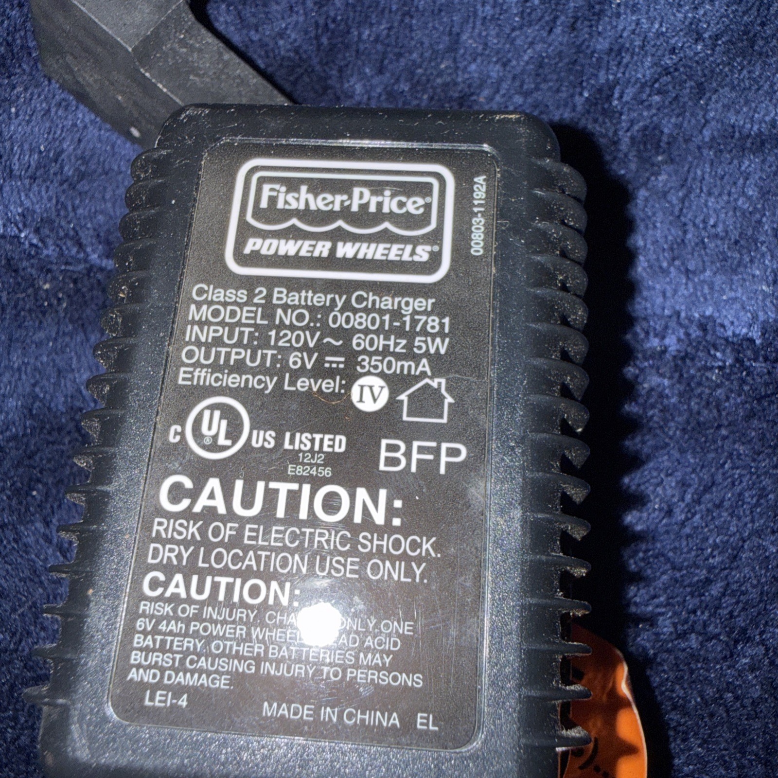 Power Wheels Fisher Price Mattel Blue 6 Volt Charger (00801-1781)