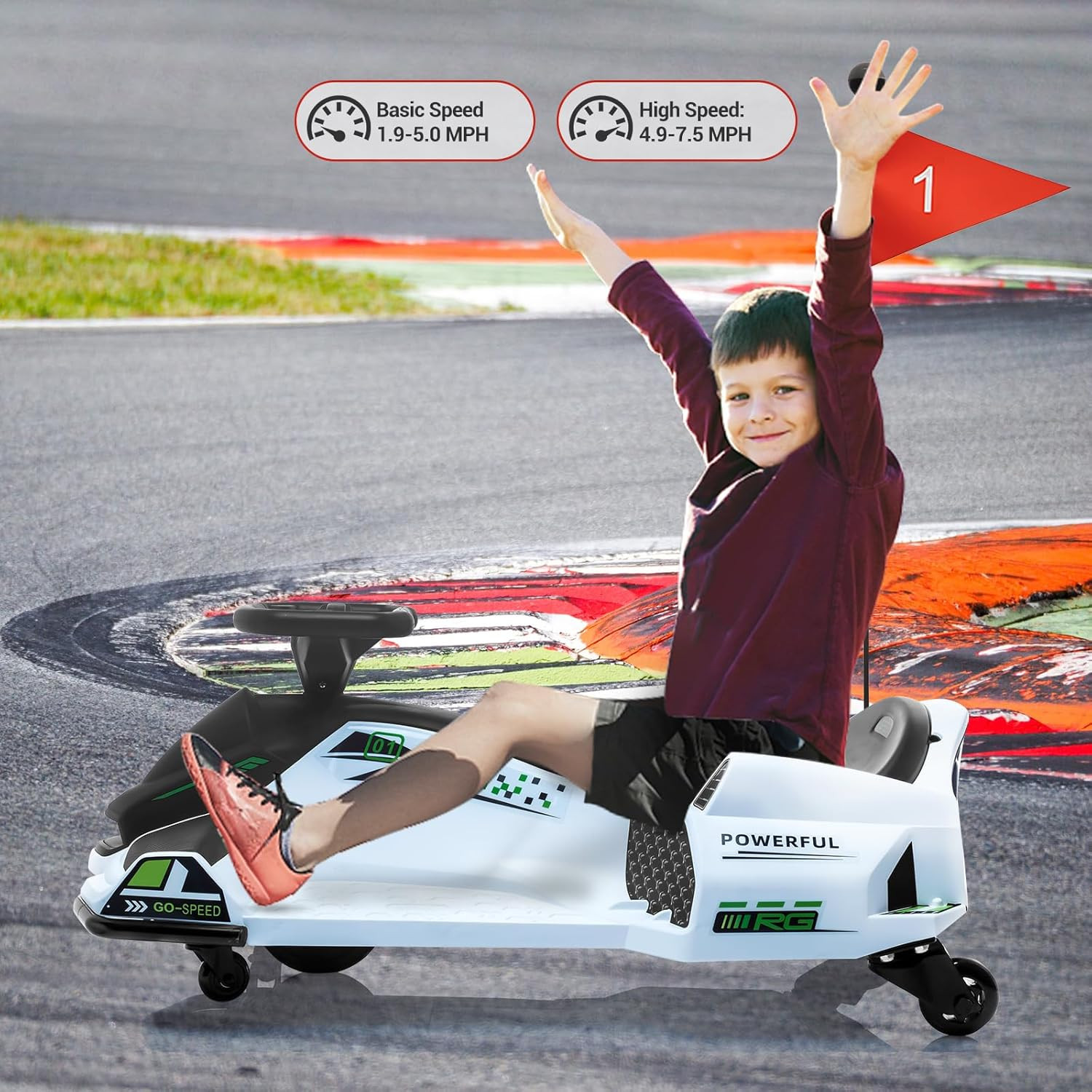 24V Ride on Drift Car for Kids,7Ah Battery 180W Brushless Quieter Motor Electric