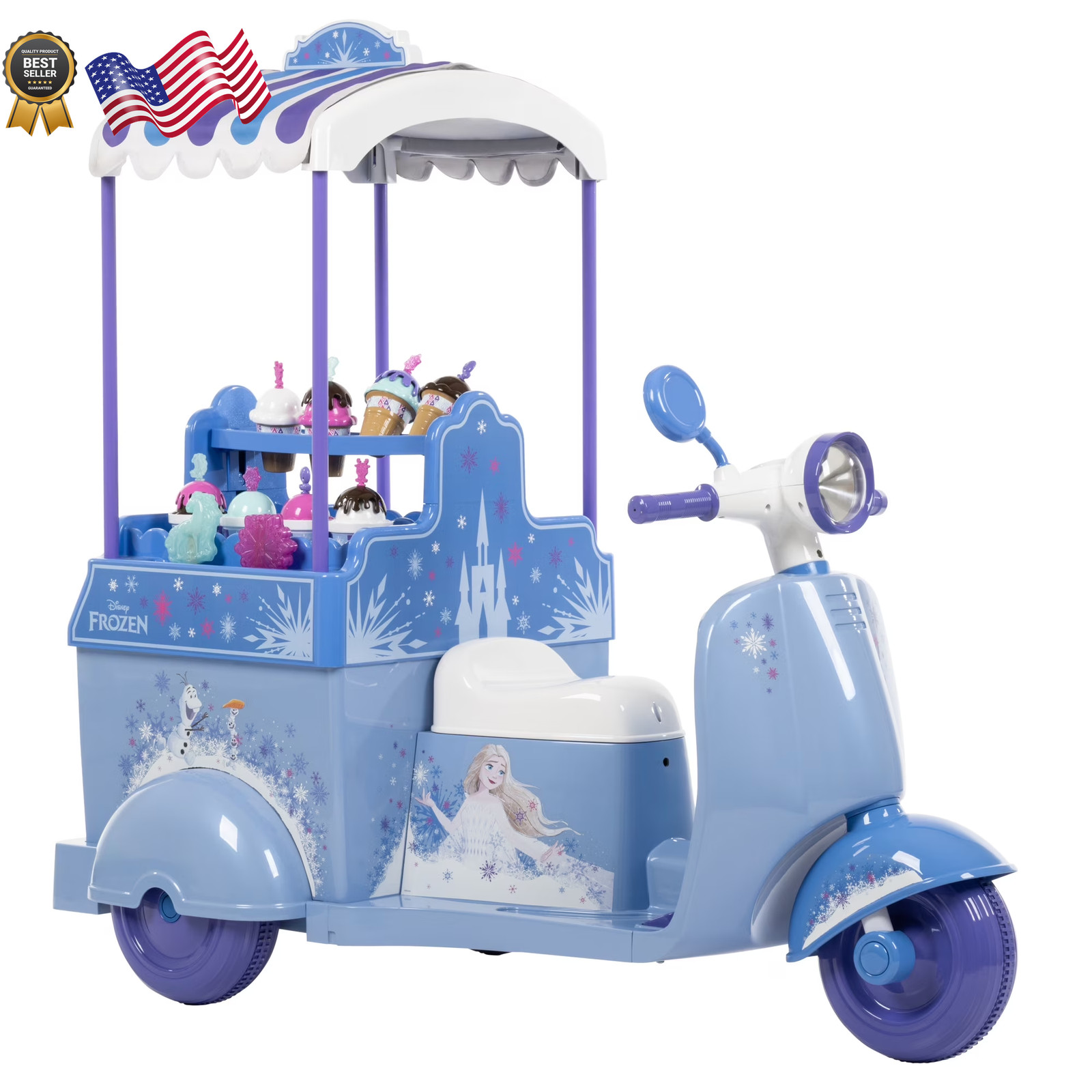 Kids Disney Frozen Electic Ride On Ice Cream Cart Toy W/ Ice Cream & Music GIFT