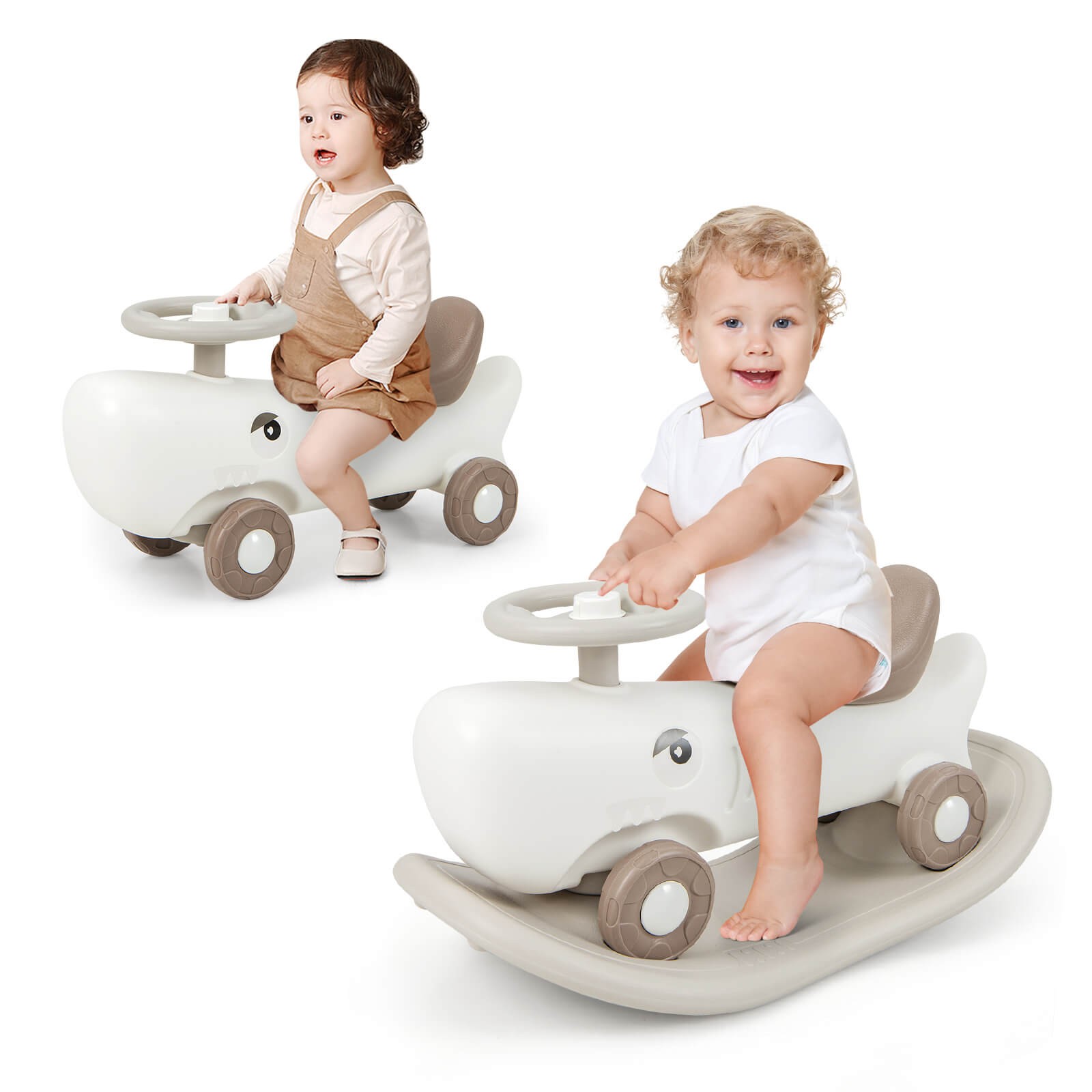 Kids 3-in-1 Rocking Horse & Sliding Car w/ Smooth Wheels & Anti-slip EVA Strips