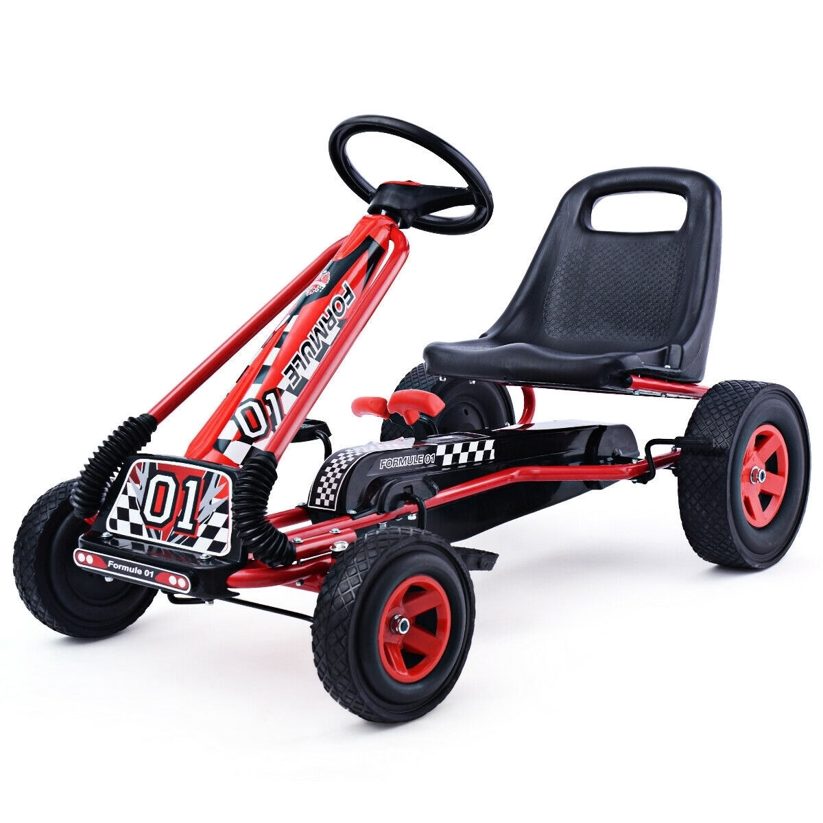 Kids Pedal Go Kart, 4-Wheel Ride On Racer Toy Car with Adjustable Seat