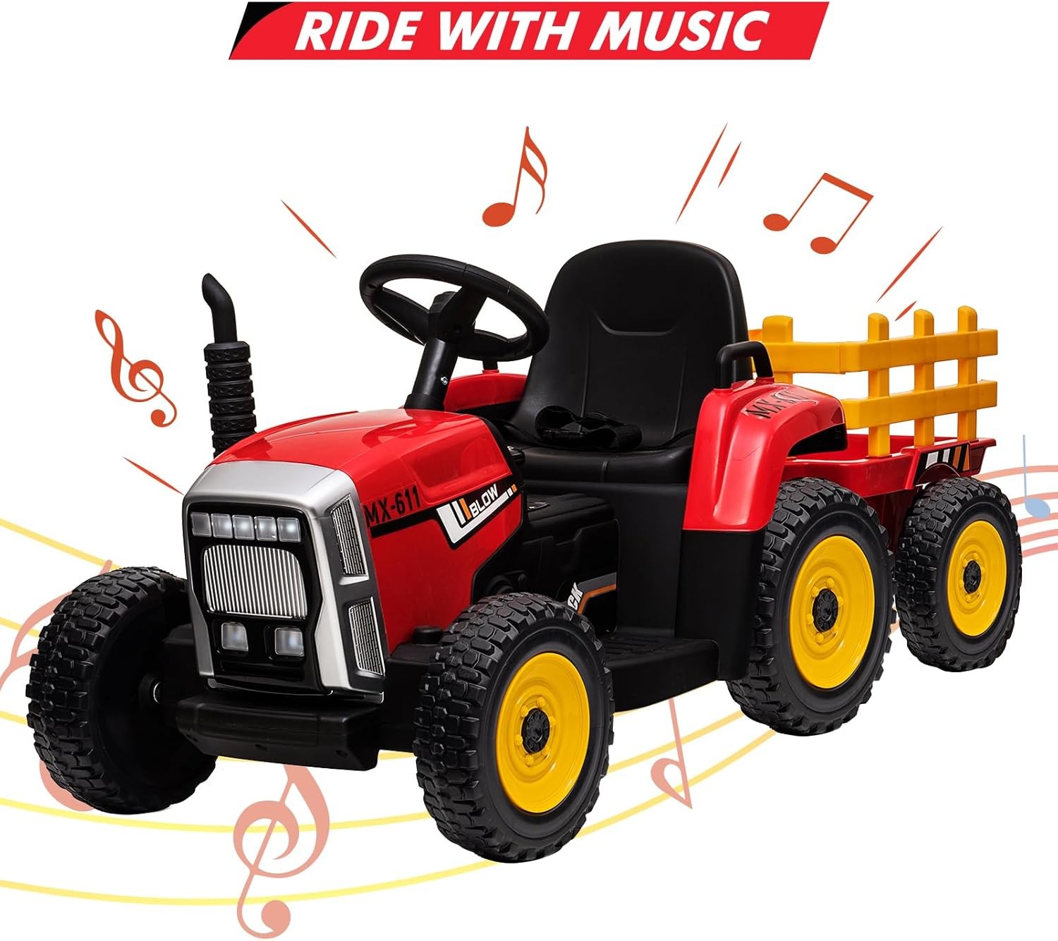 Battery‑Powered 12V Kids Tractor w/ Remote,25/35W Motor, LED, Educational Audio