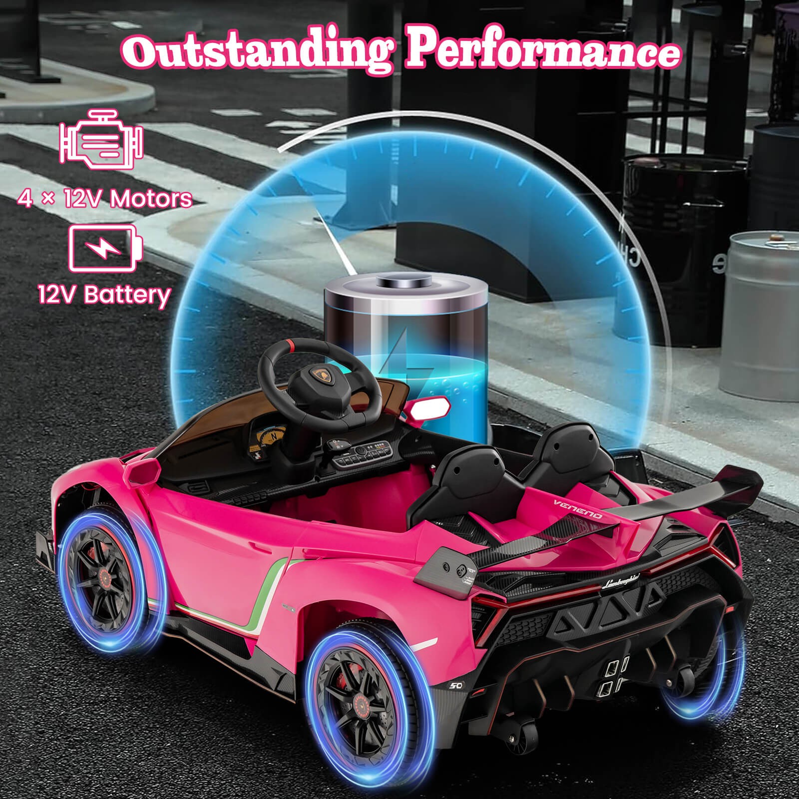 12V Lamborghini 4WD Kids Ride-on Sports Car Battery Powered w/ Power Adapter