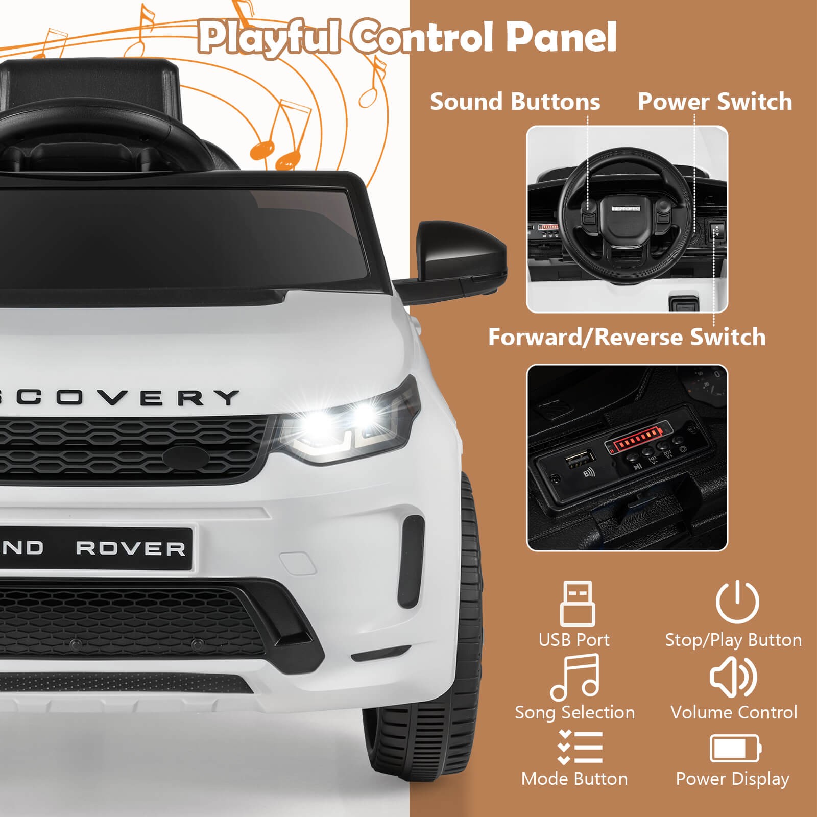 Licensed Land Rover Kids Ride on Car w/Remote Control, LED Lights, Music, Horn