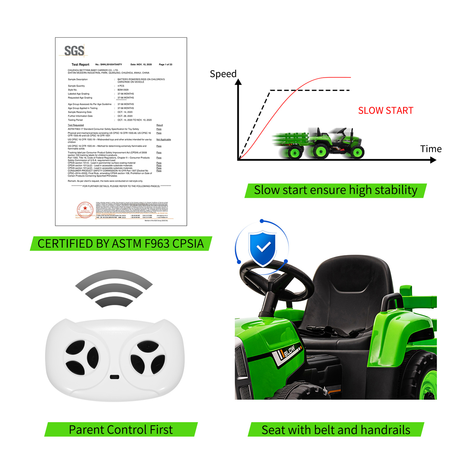 Kids Ride On Toys Car Tractor 12V Powered Electric w/Remote Control Kids Gift US