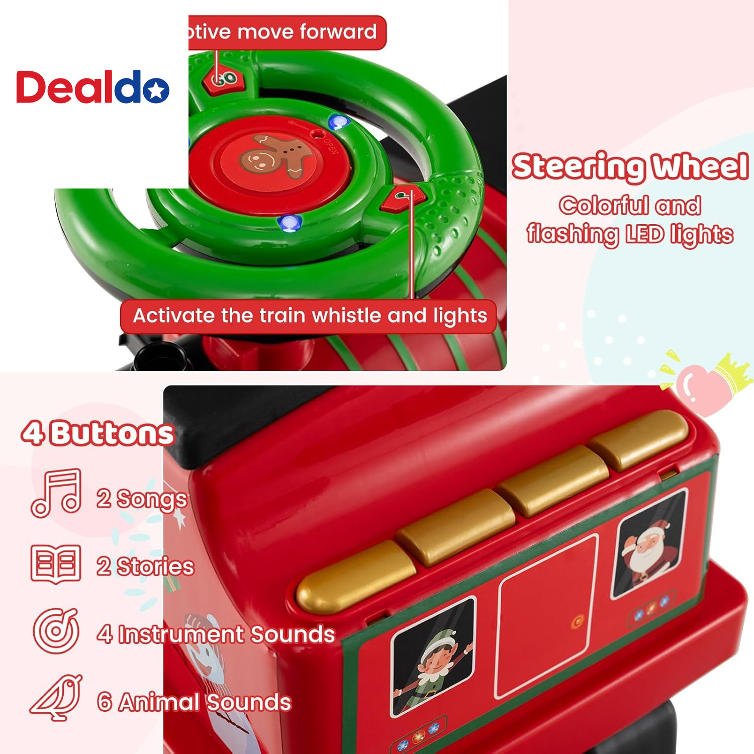 2-Seater Ride on Train with Carriage, 6V Ride on Toy W/Under-Seat Storage, Footr