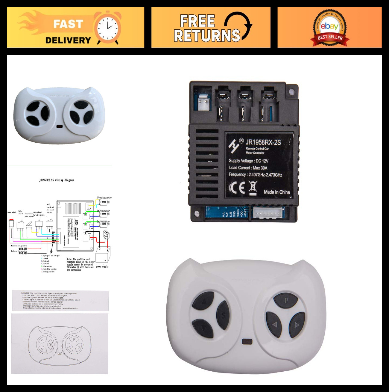 Kids Electric Ride-On Car Remote Control Kit – 2.4G Bluetooth Receiver & Accesso