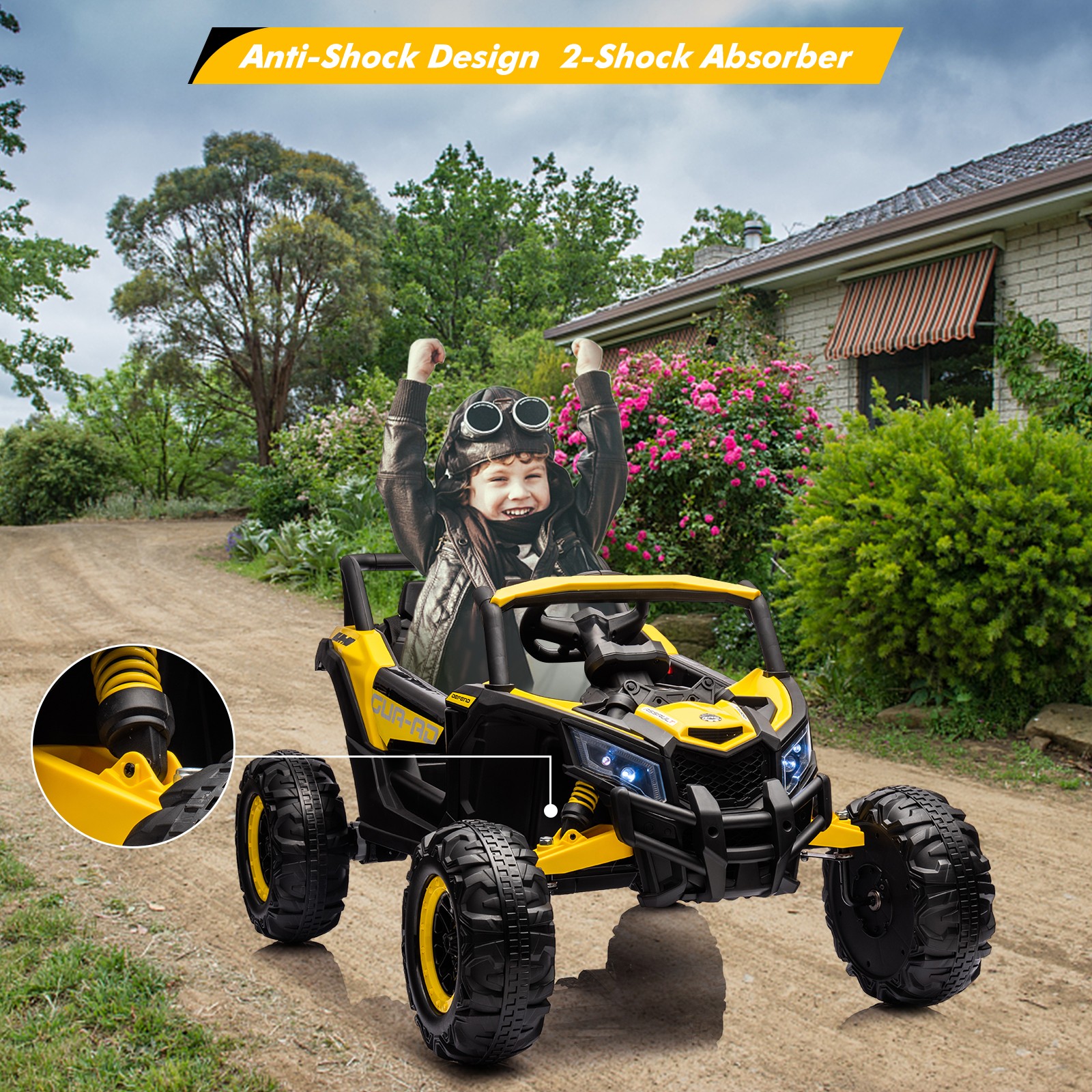 Electric 24V UTV for Kids w/ Remote, LED, EVA Tires, Music, Safe Durable Ride On