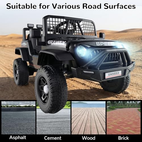 Black 24V Ride-On Car with Bluetooth, LED Lights, Horn, Spring Black