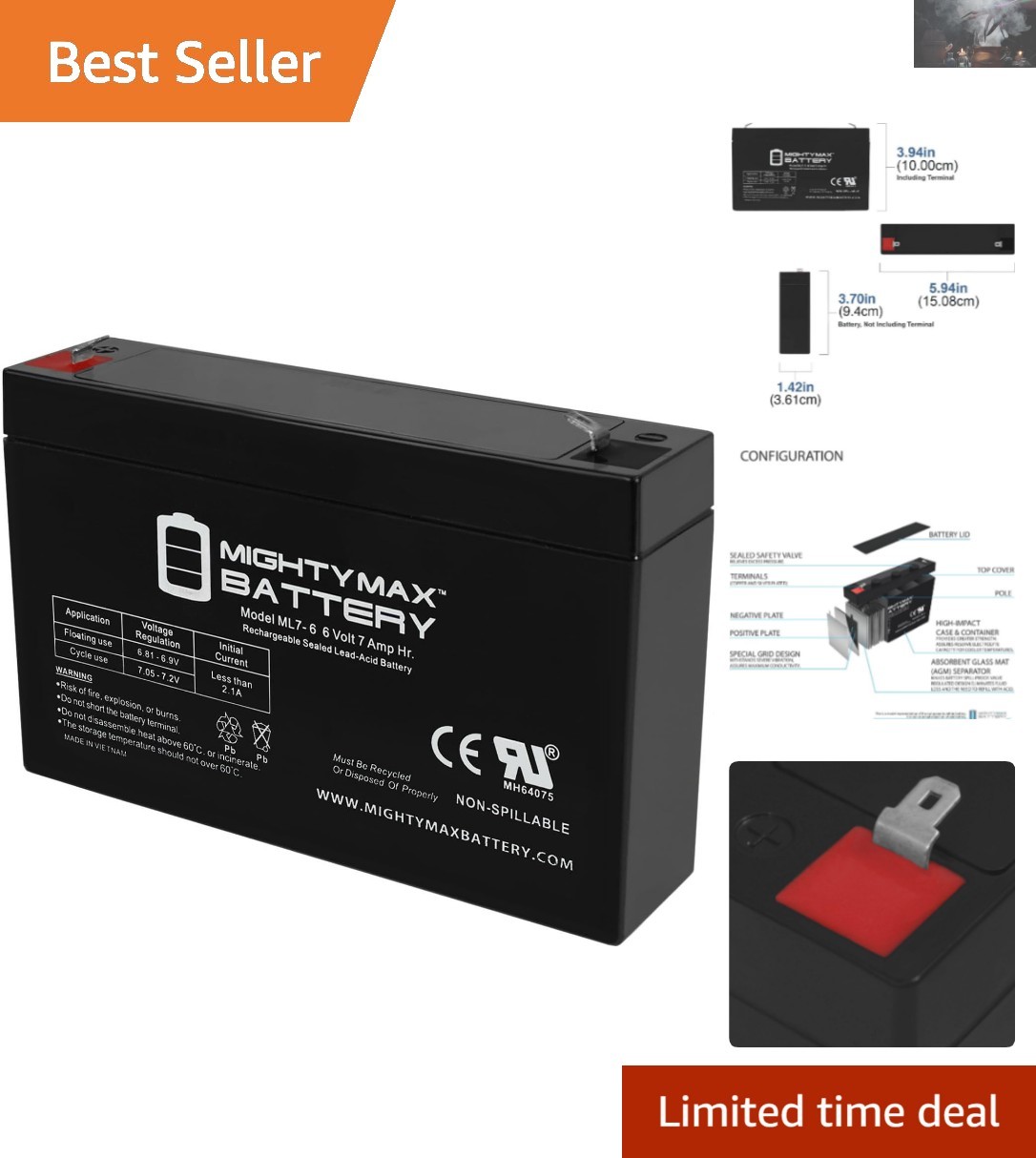 Certified 6V 7AH Battery – Reliable Power for Children’s Ride-On Cars