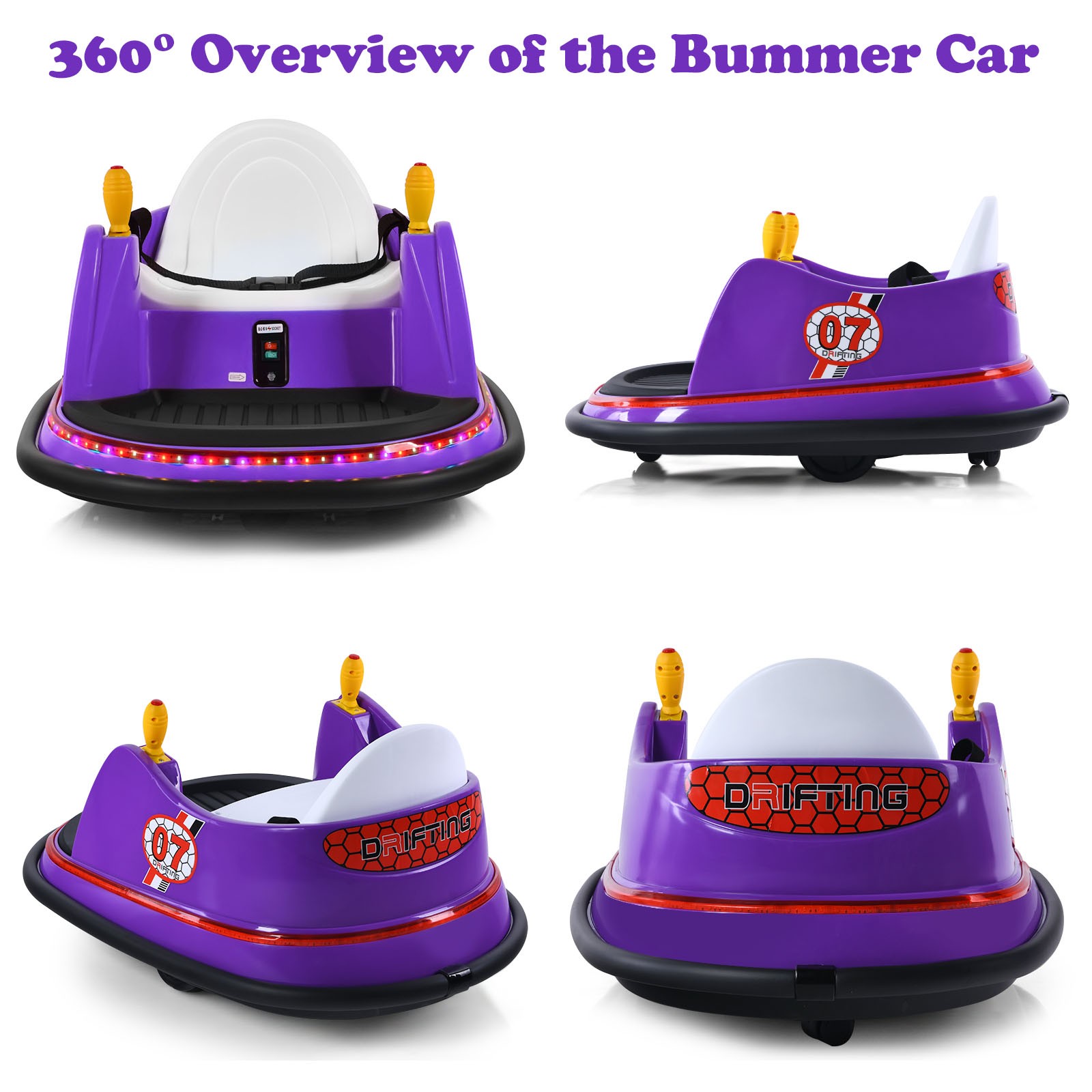 6V Kids Ride On Bumper Car Vehicle 360° Spin Race Toy w/ Remote Control Purple