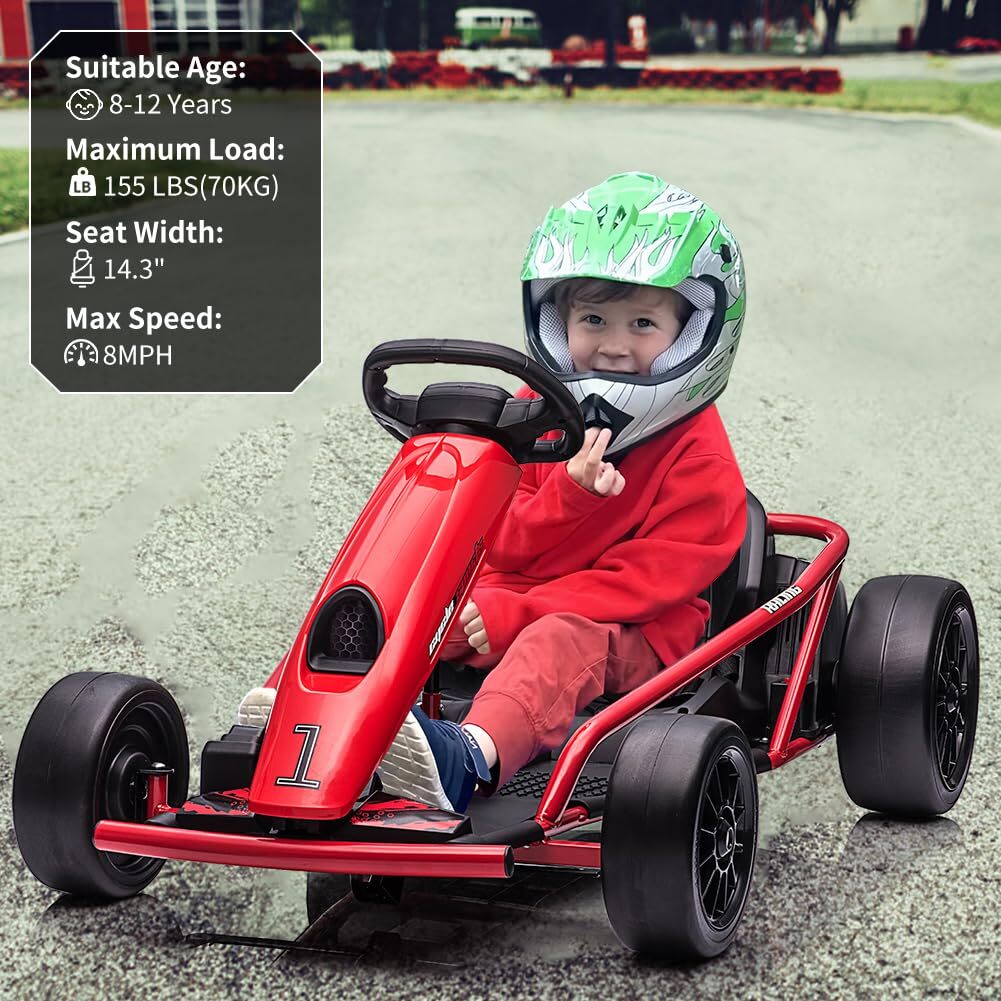 Ride On Toy for Teens 24V Go Kart 9Ah Large Battery 8MPH High Speed Drifting