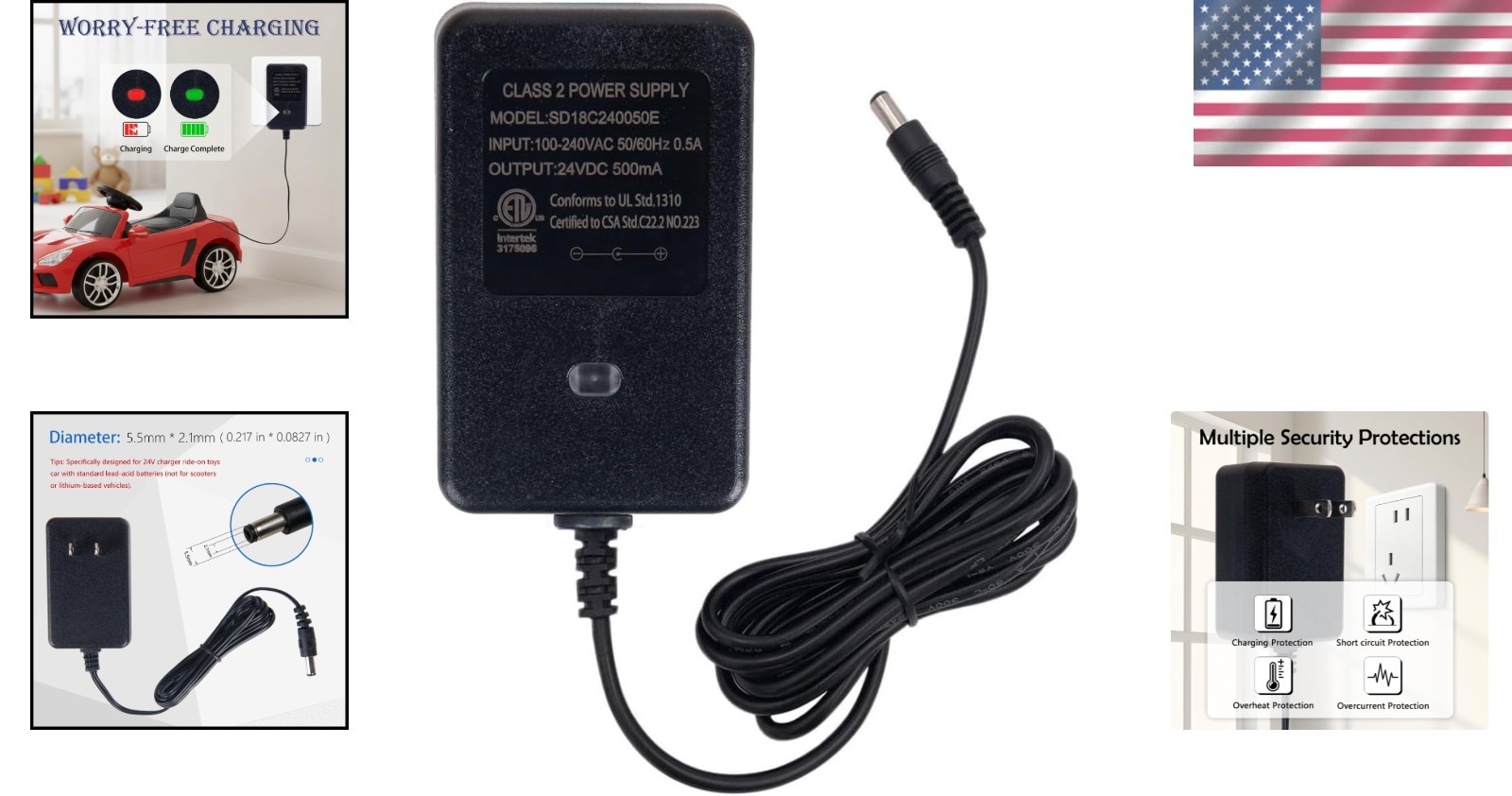 Durable 24V Charger for Ride-On Cars with Indicator Light & Safety Features