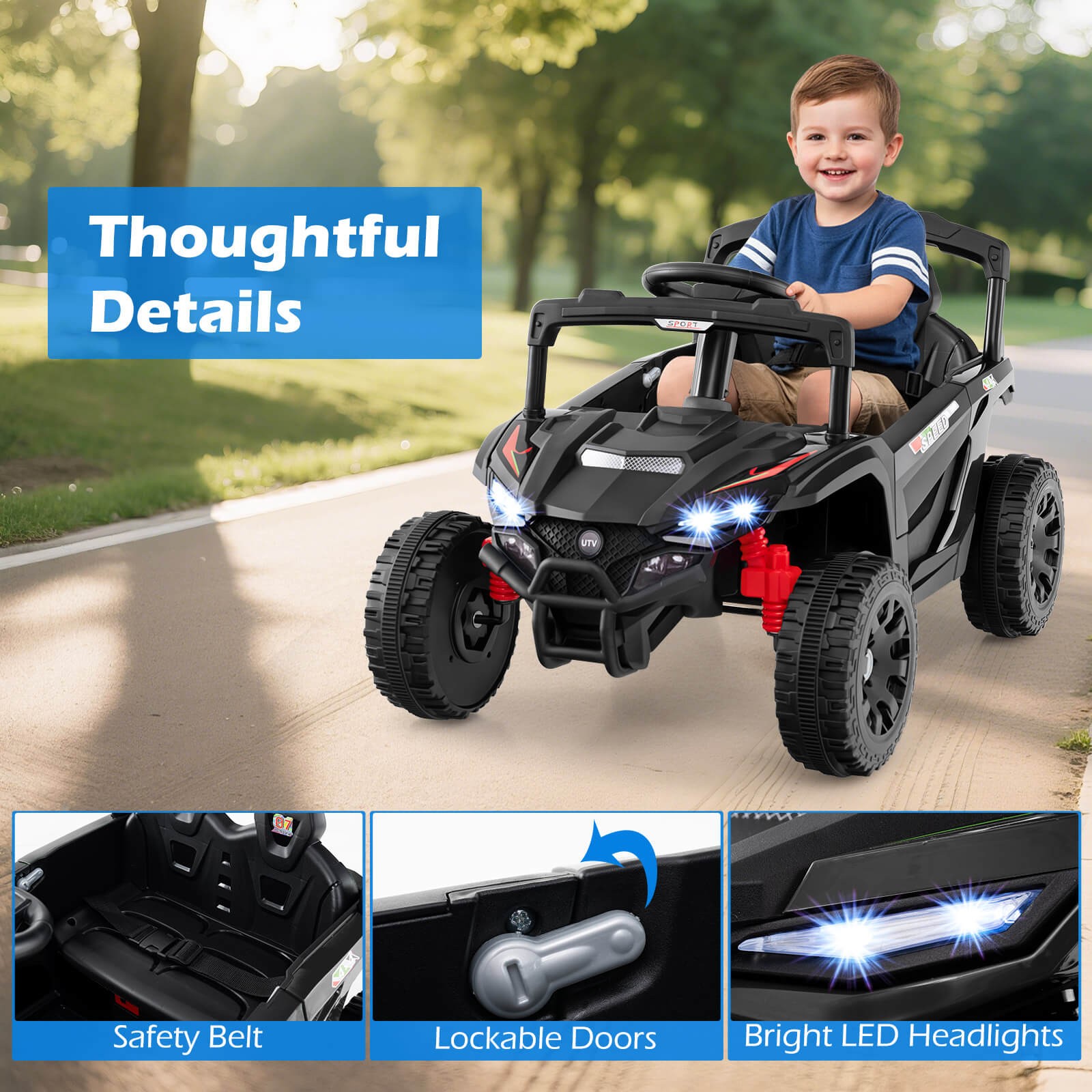 12V Kids Ride On Car Battery Powered Electric Remote Control LED Lights Music