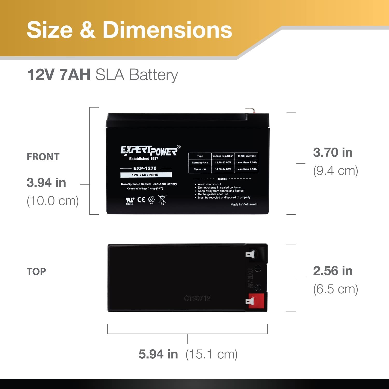 ExpertPower 12V 7Ah – SLA Rechargeable 12V Battery for Ride-On Toys, Alarm Sy…