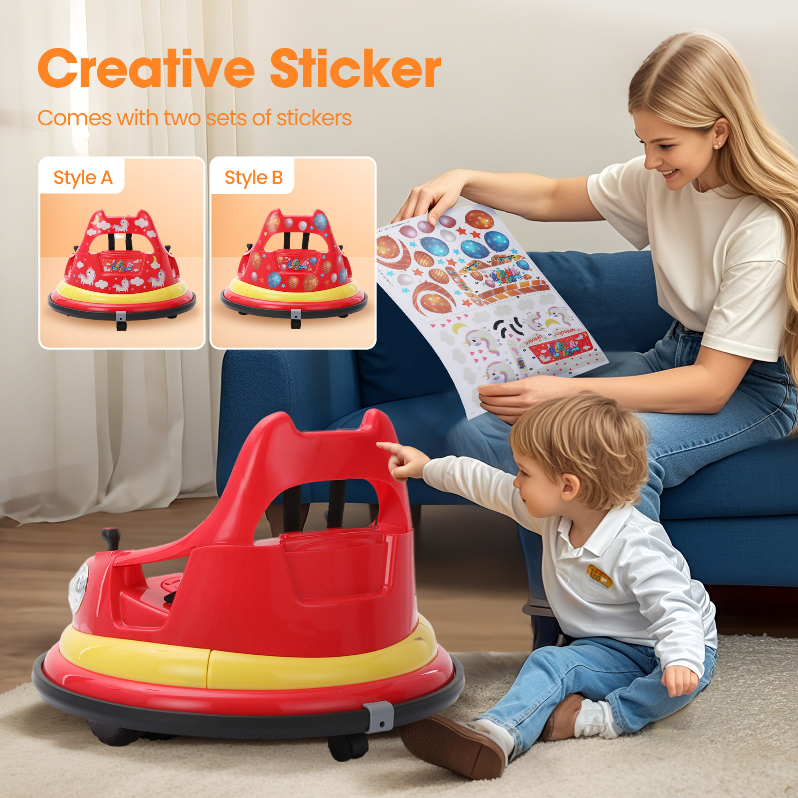 Bumper Car for Kids 12V Remote Control 360° Spin Toddler Ride Car with Sticker