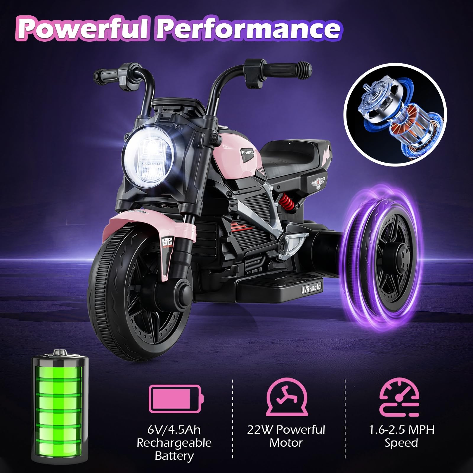 Costzon Toddler Motorcycle 6V Chopper Kids Motorcycle Ride On Toy Led Headlight