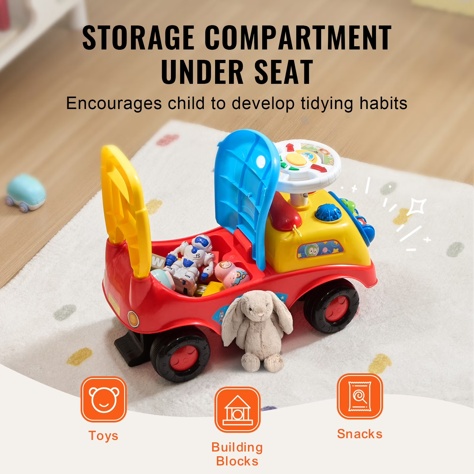 Kids Ride On Toy Toddler Push Car Under Seat Storage Compartment Multicolor