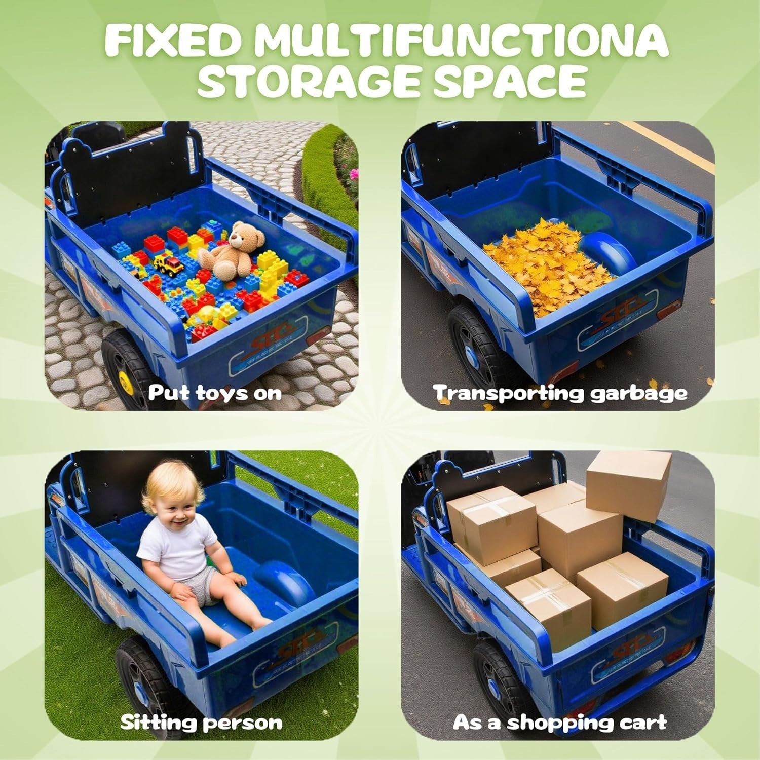 12V Kids Ride On Car 3 Wheels Electric Cargo Truck 2WD Toy with LED Music, Blue
