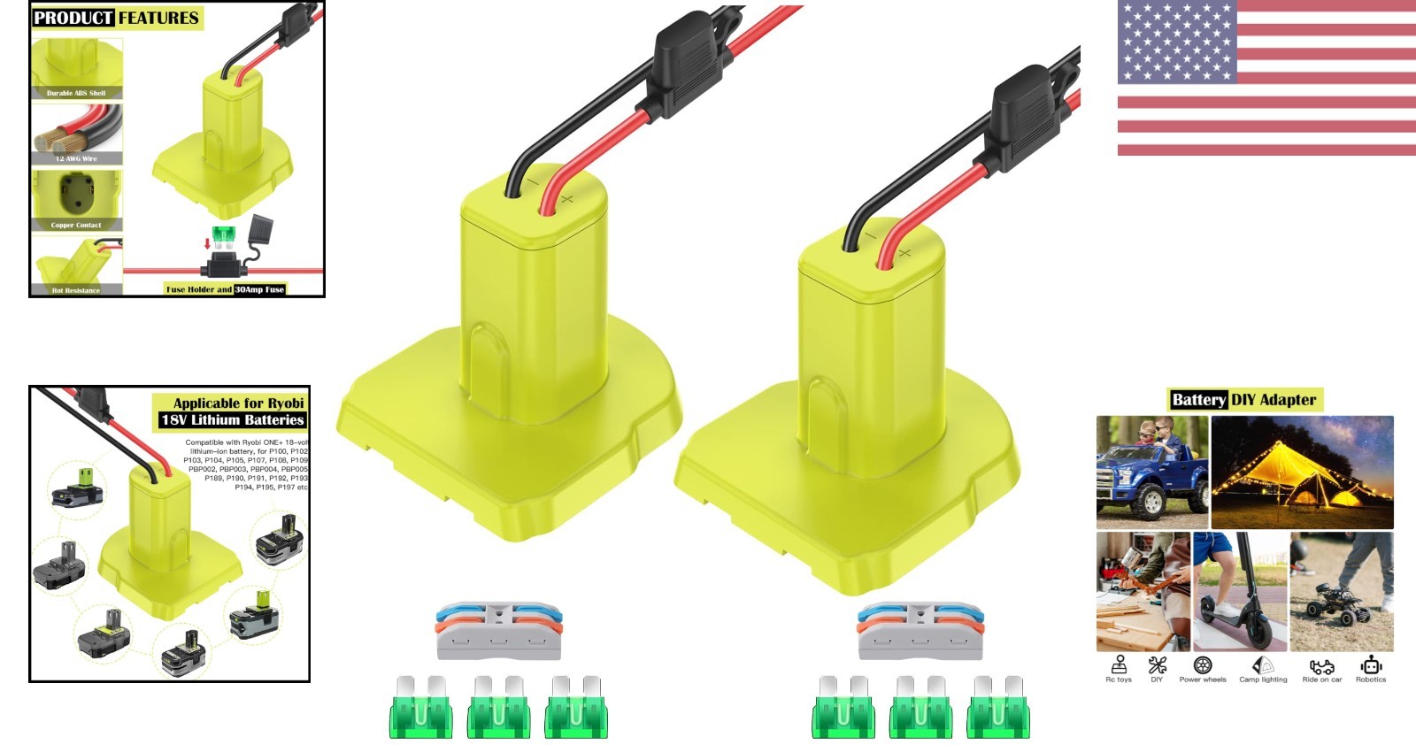 2-Pack Ryobi 18V Battery Adapter Power Wheel Conversion Kit for DIY Projects