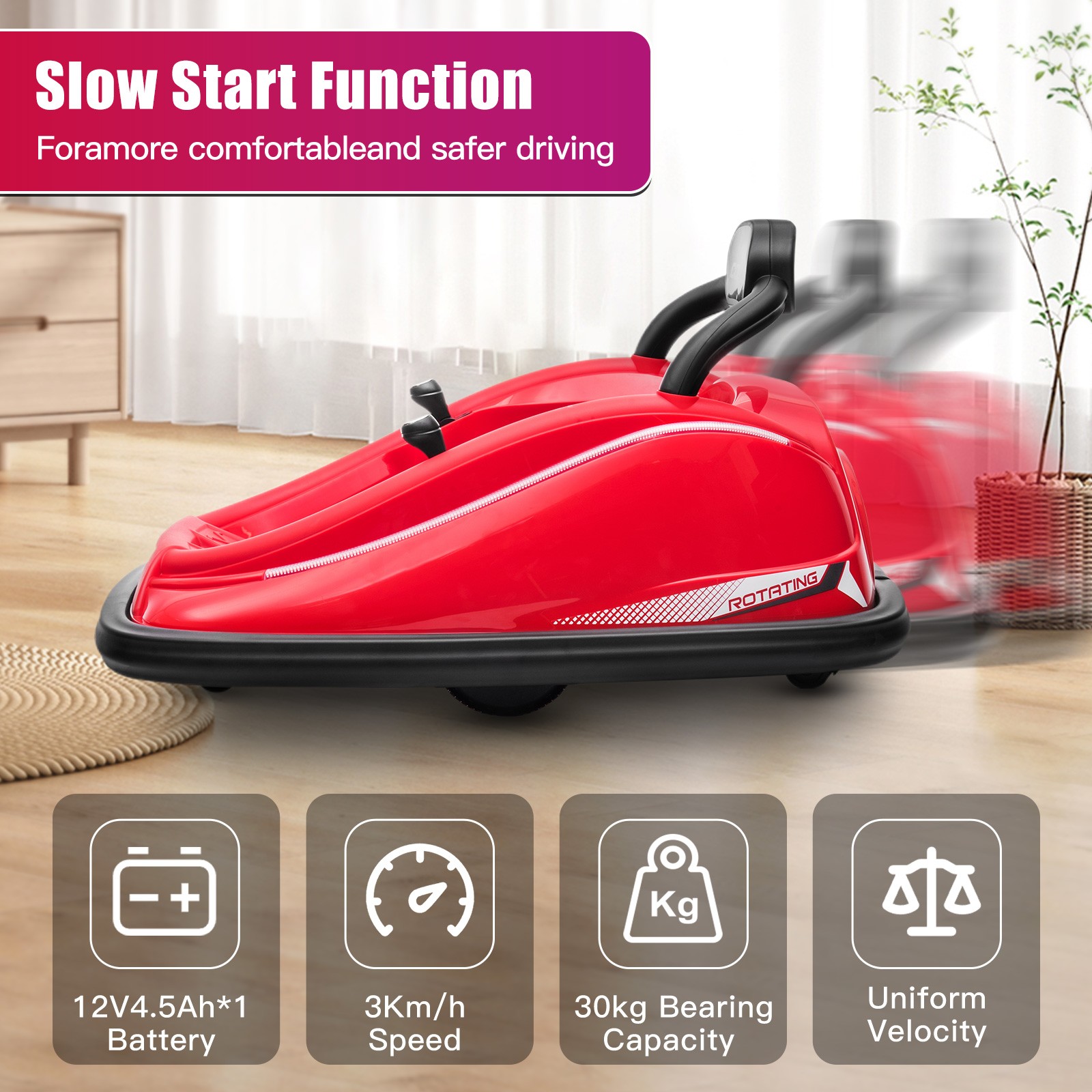 12V Kids Ride On Car Bumper Electric 360° Spin Vehicle Toy Parent Remote Control