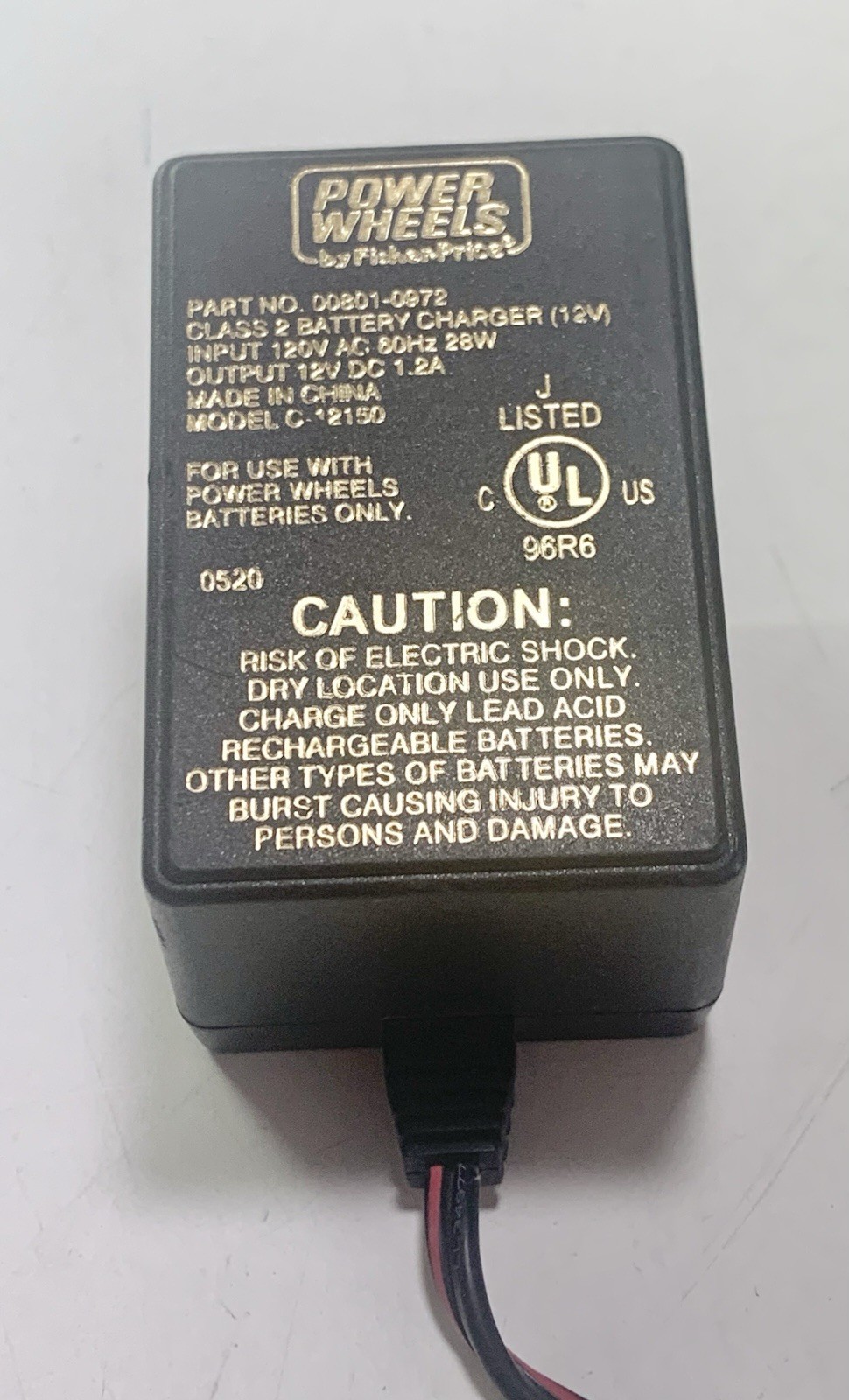 Power Wheels 12v Battery Charger: 00801-0972 – 12V 1.2A