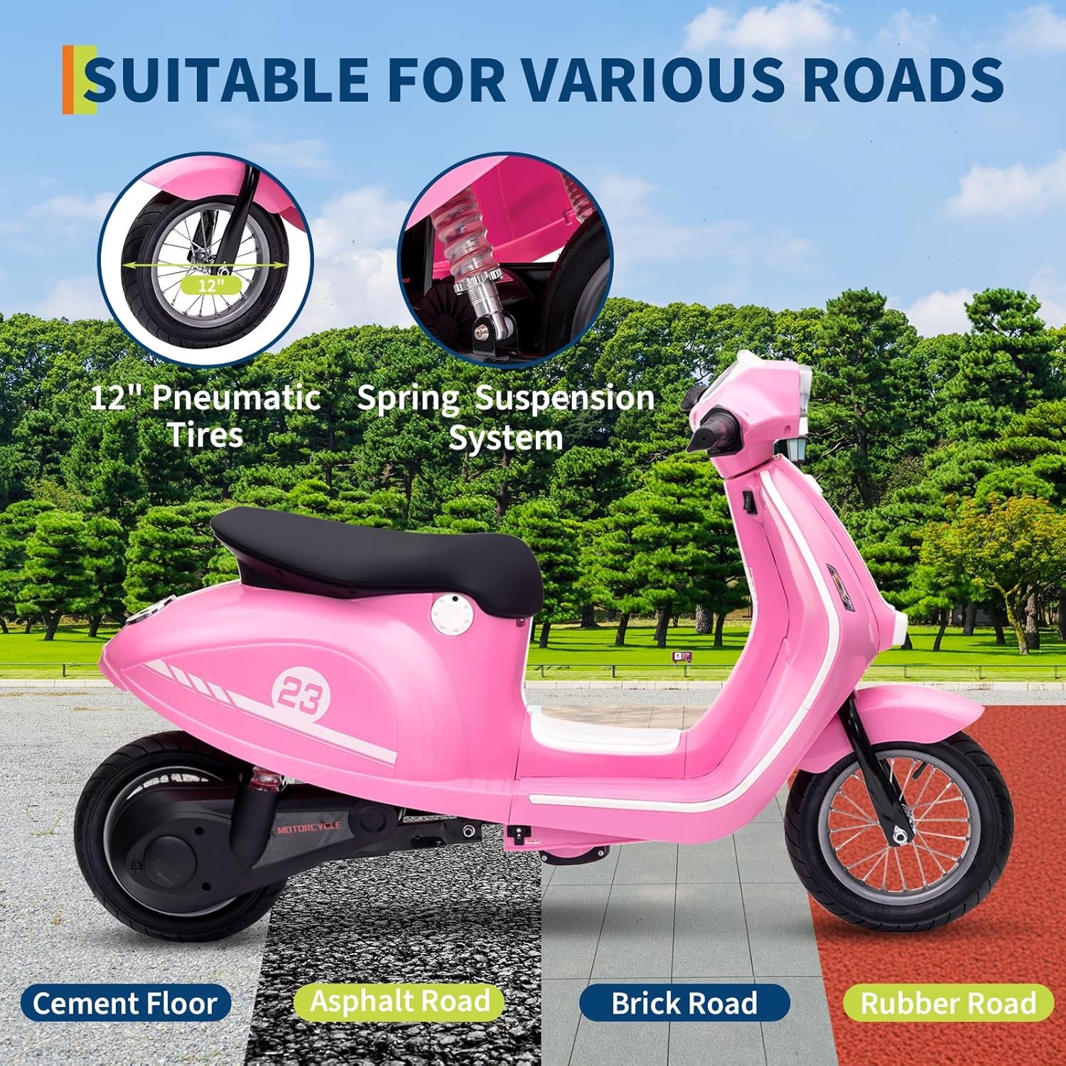 Electric Kids Motorcycle 24V, 350W Motor, Waterproof,12″ Pneumatic Tires,Ages 8+