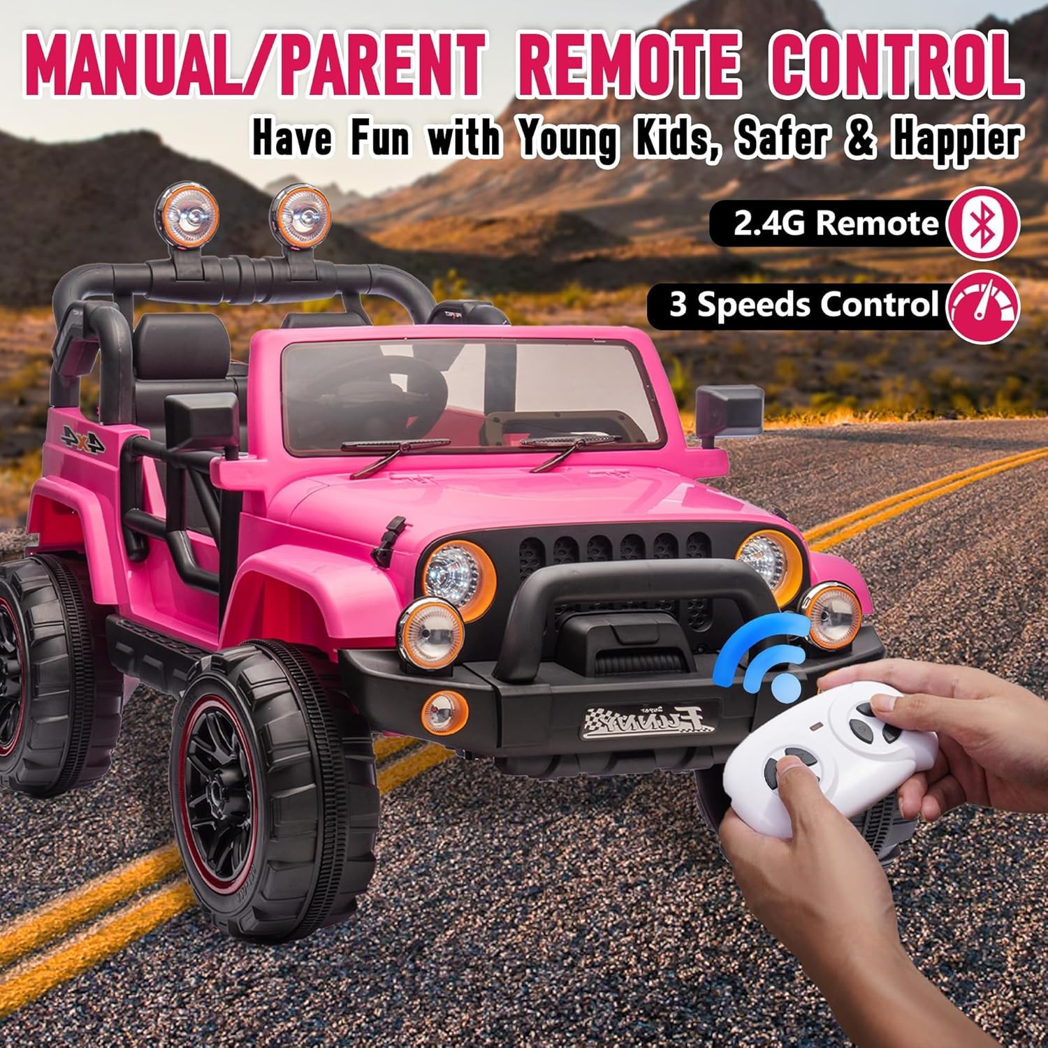 24V 2 Seaters Kids Ride on Truck Electric Car Toys with Remote 20in Width Seat
