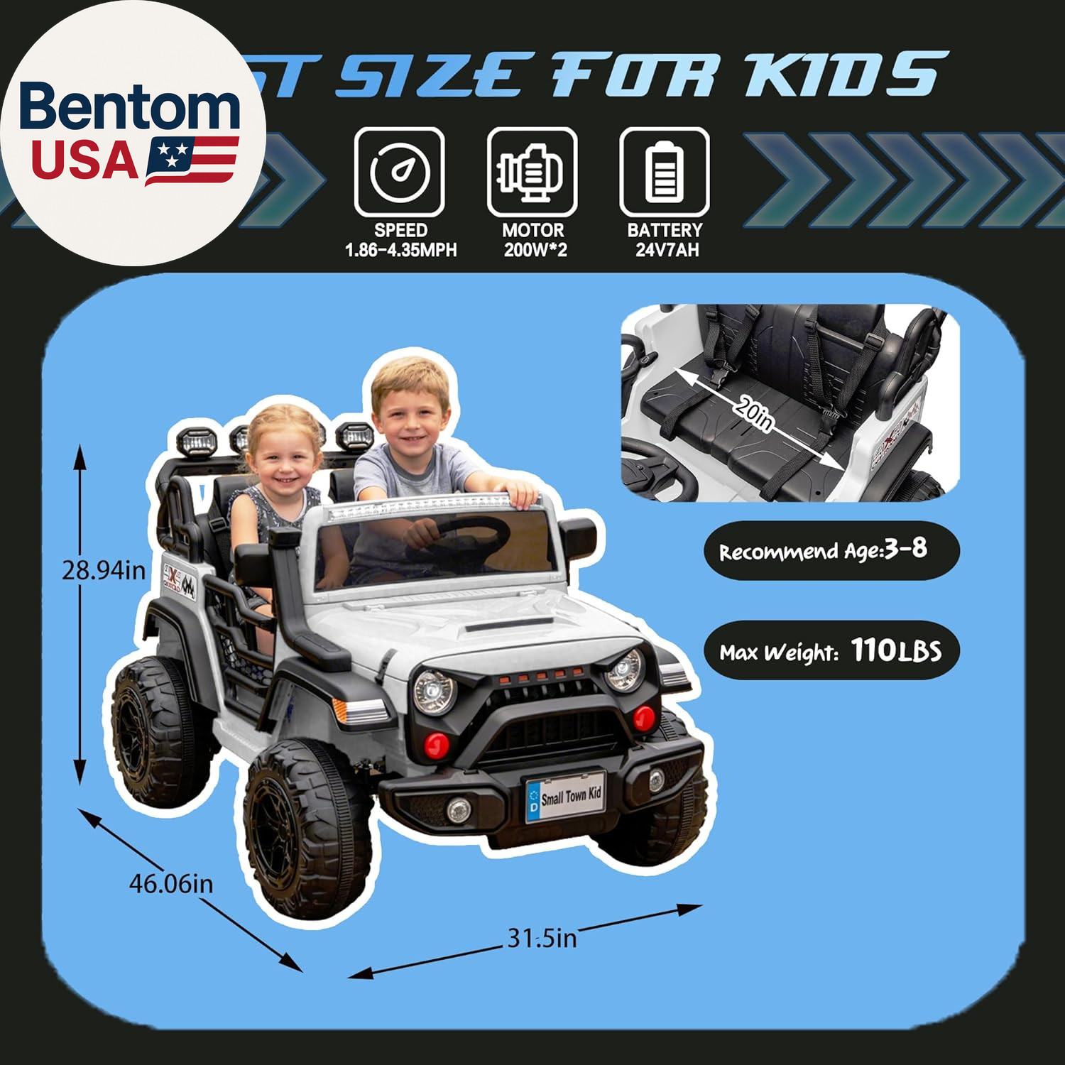 24V Ride on Toys for Big Kids, 2 Seater Ride on Cars with Remote Control, 400W M