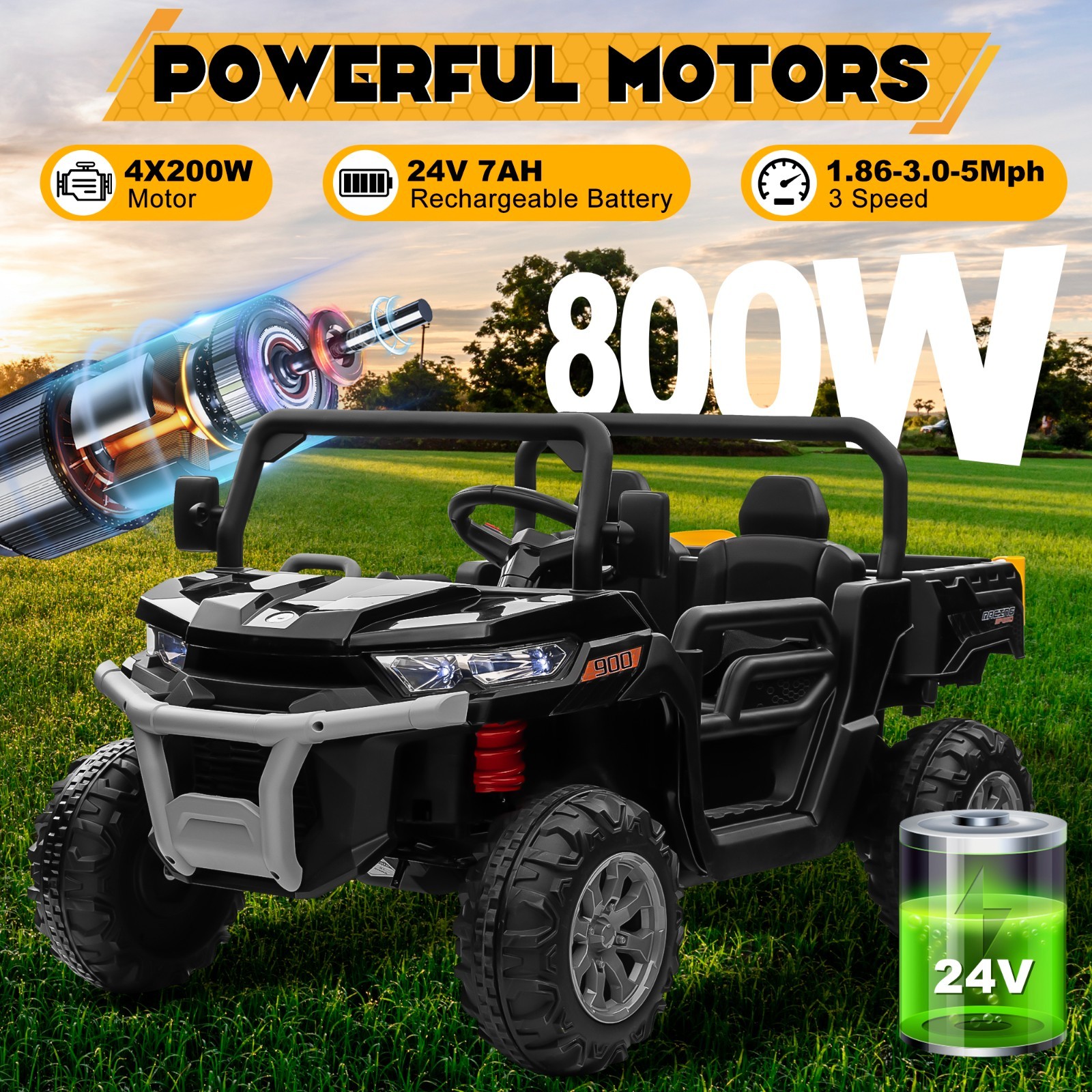 24V 4WD 2-Seat Kids Ride On Dump Truck Remote Trailer Shovel Bluetooth MP3 Black