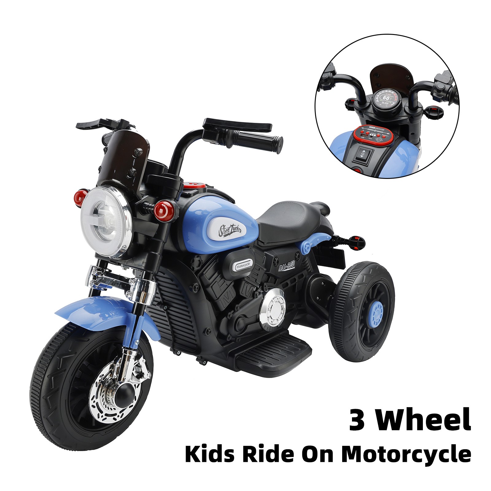🏍️3 Wheel Kids Ride On Motorcycle 6V Powered Electric Dual Drive Toy Car Blue