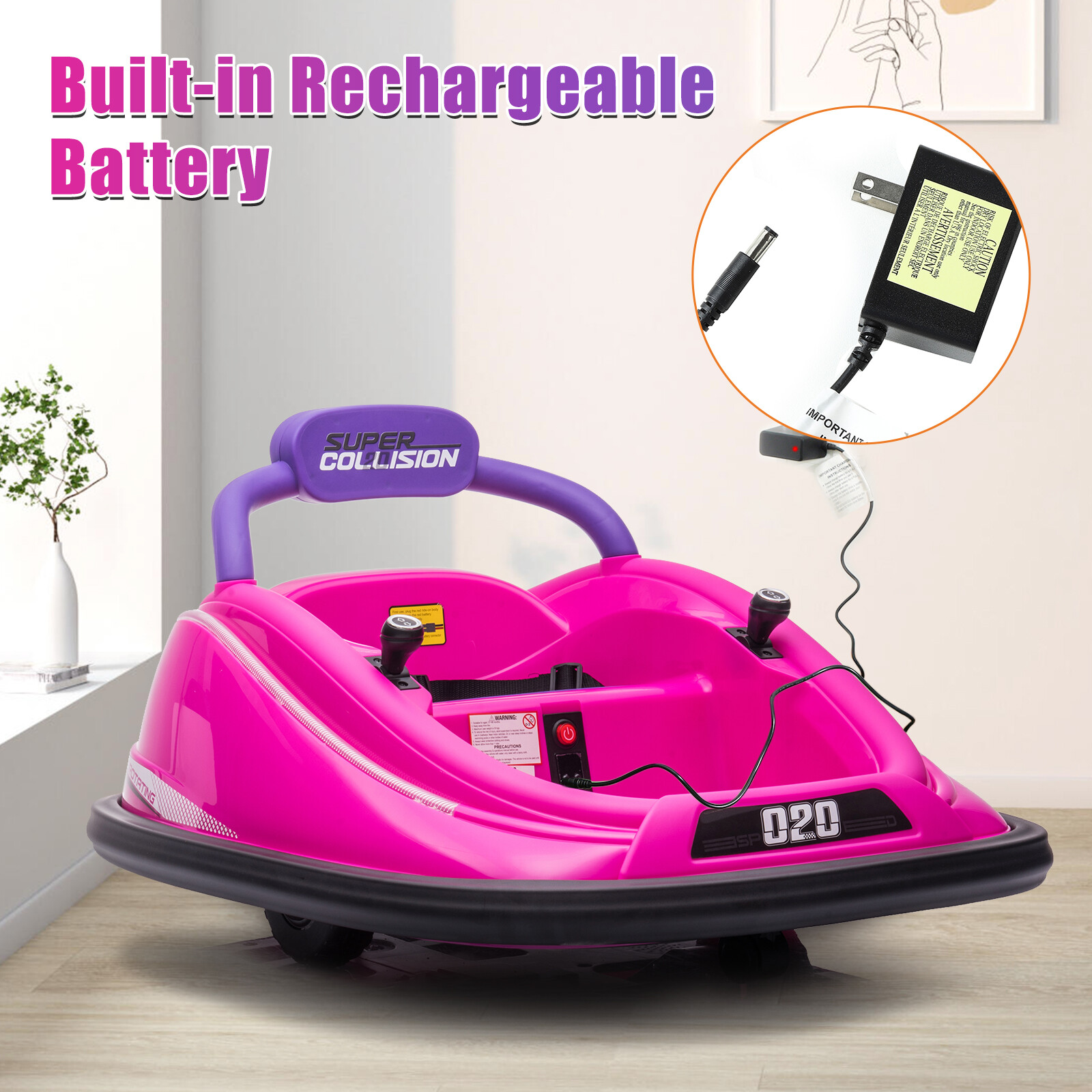 12V Ride On Bumper Car 360° Spinning for Kids Electric Toys w/ Remote Control