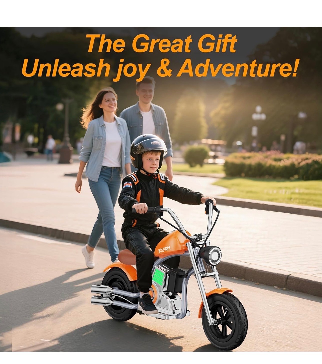 Kids Electric Dirt Bike 24V, LED Lights, Rear Brake, Leather Seat, Up to 10MPH