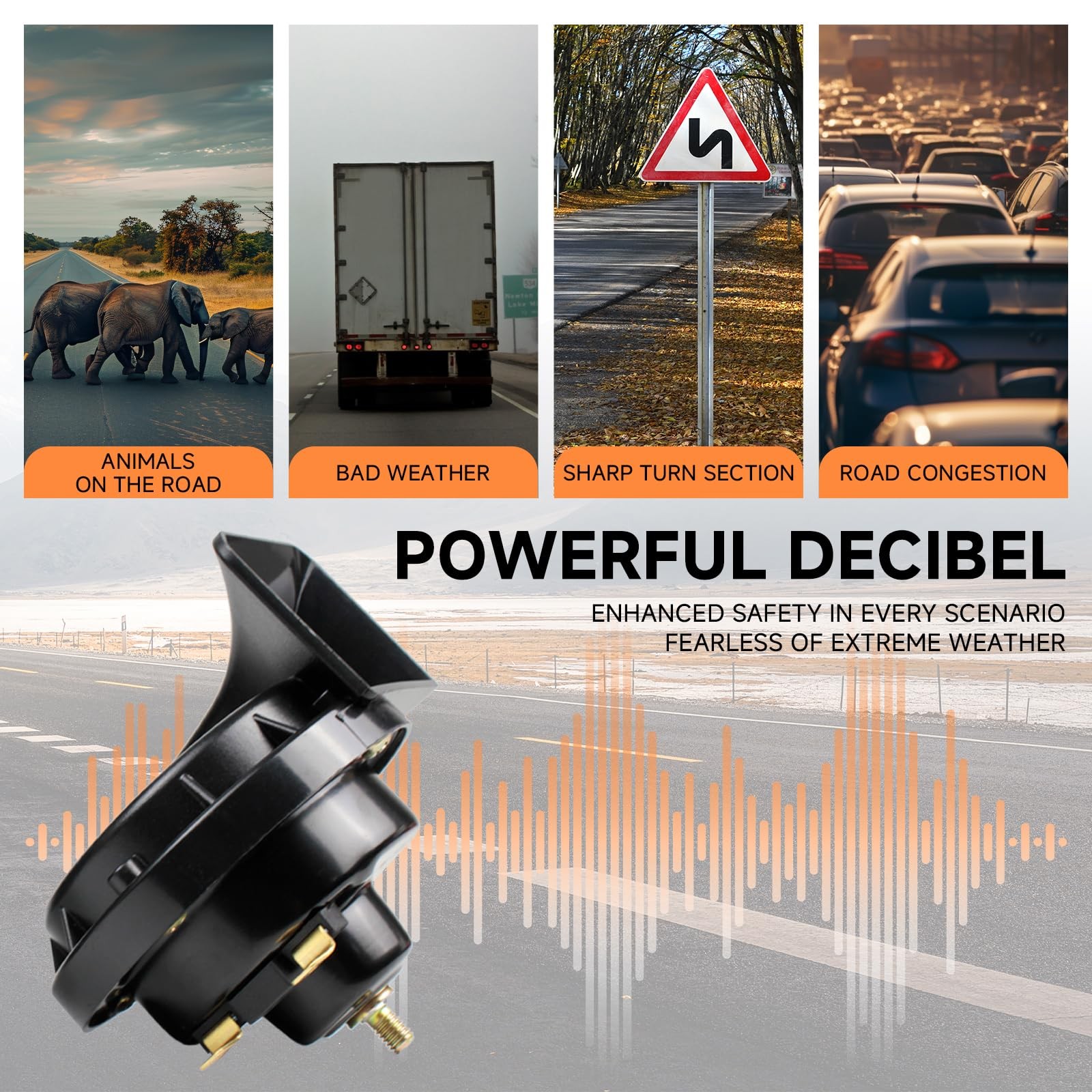 Compact 12V Car Horn Loud Low-Tone 410HZ Waterproof Universal 12V Vehicles