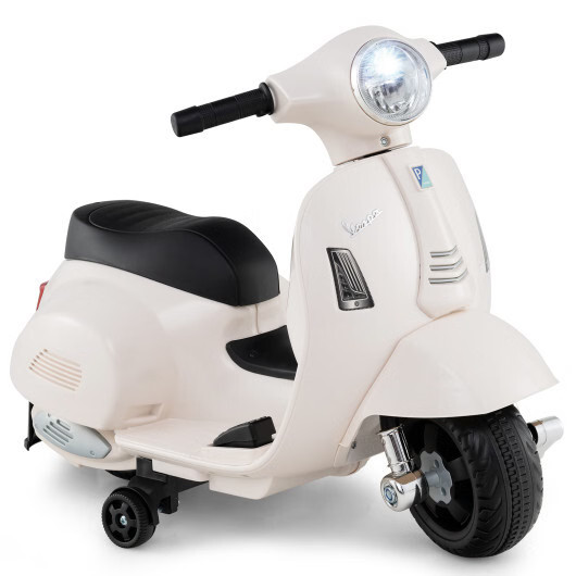 Kids Ride on Motorcycle Licensed Vespa with LED Headlight and Horn Sound-White –