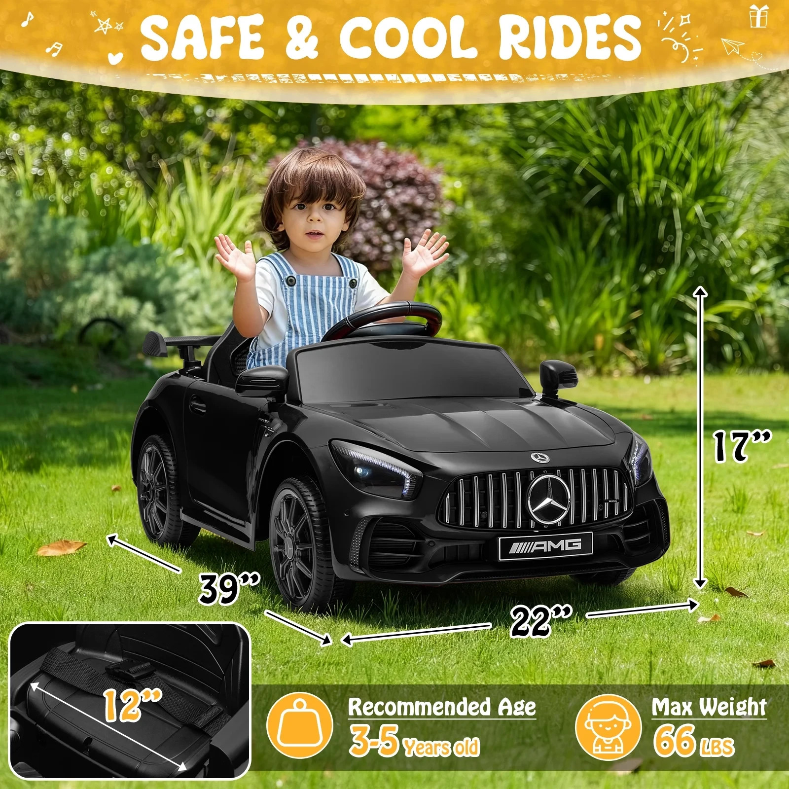 Mercedes-Benz AMG Licensed 12V Kids Ride on Car w/ Remote Bluetooth Enabled