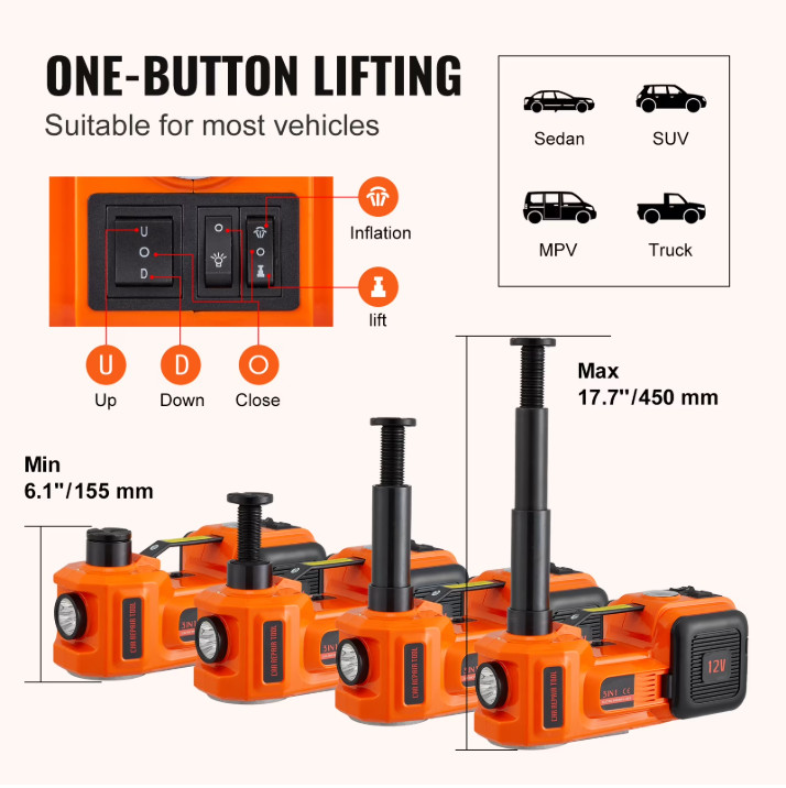 Gato Hidraulico Electrico 12V 5 Toneladas Elevador Hidráulico Para Carro Autos