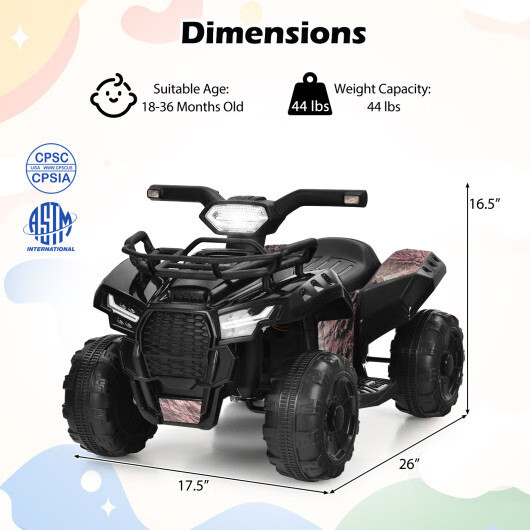 6V Kids ATV Quad Electric Ride On Car with LED Light and MP3-Solid Black – Color