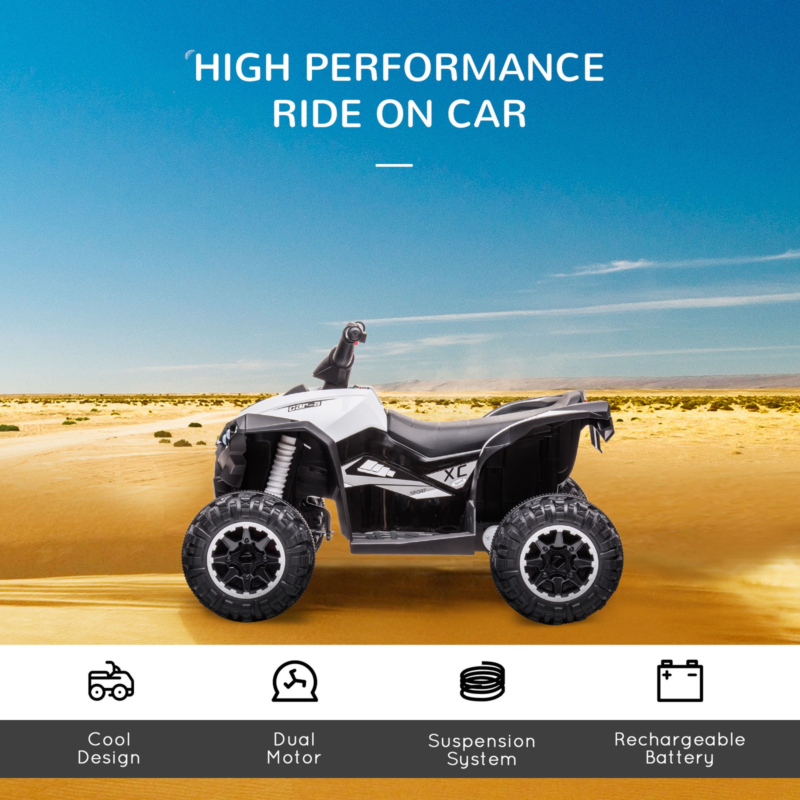 12V Kids ATV Quad Car with Forward & Backward Function, White