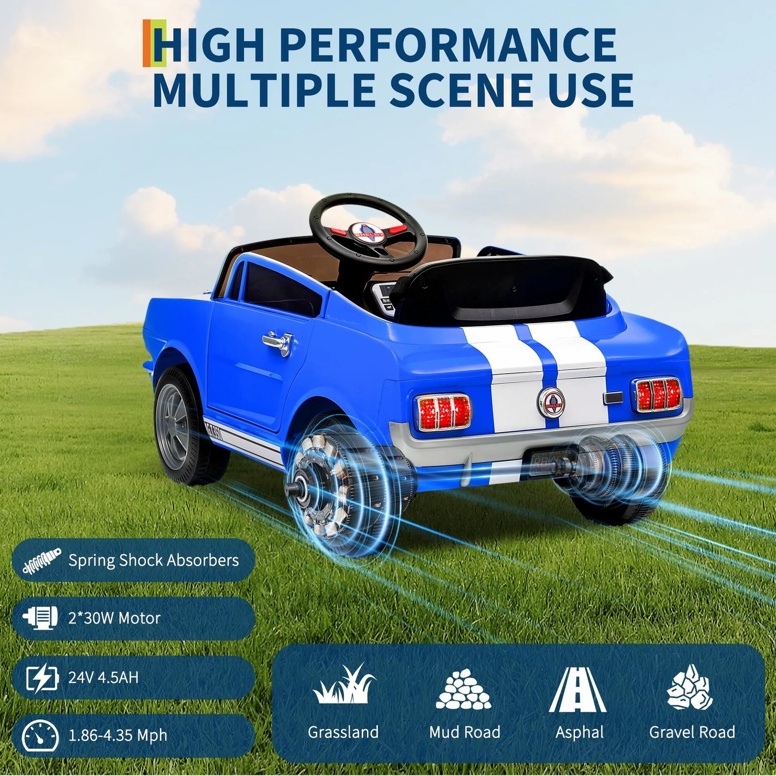 P Series 24V Licensed Shelby GT350 Ride On 2-Seater Remote 2-Speed Safety Belt.