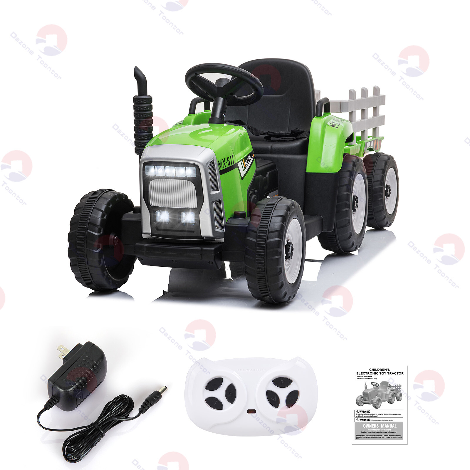 Kids Ride On Tractor with Trailer & Remote Control 12V Electric Toddler Toy Car