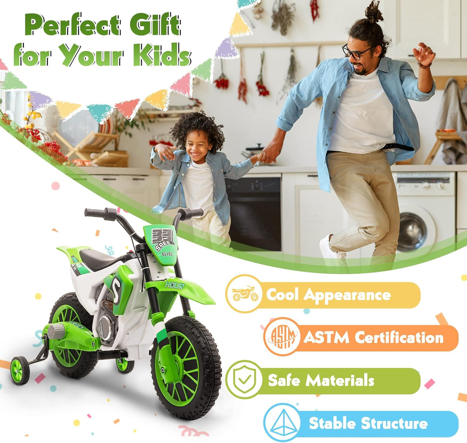 Electric Motorcycle for Kids 12V Dirt Bike Ride on Toy Battery Powered Motorbike