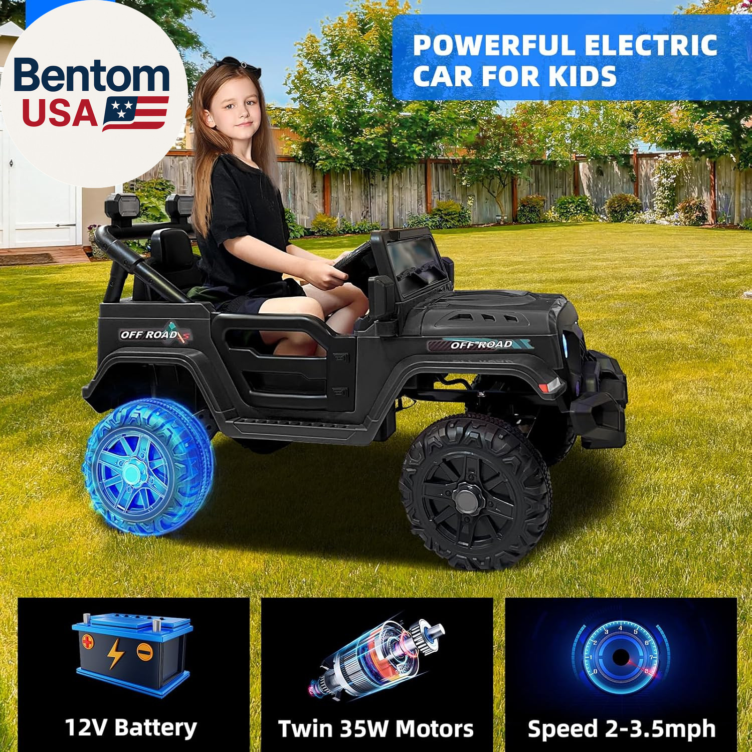 12V Kids Electric Ride on Truck Car Remote Control, Twin 35W Motors 3.5MPH Max S