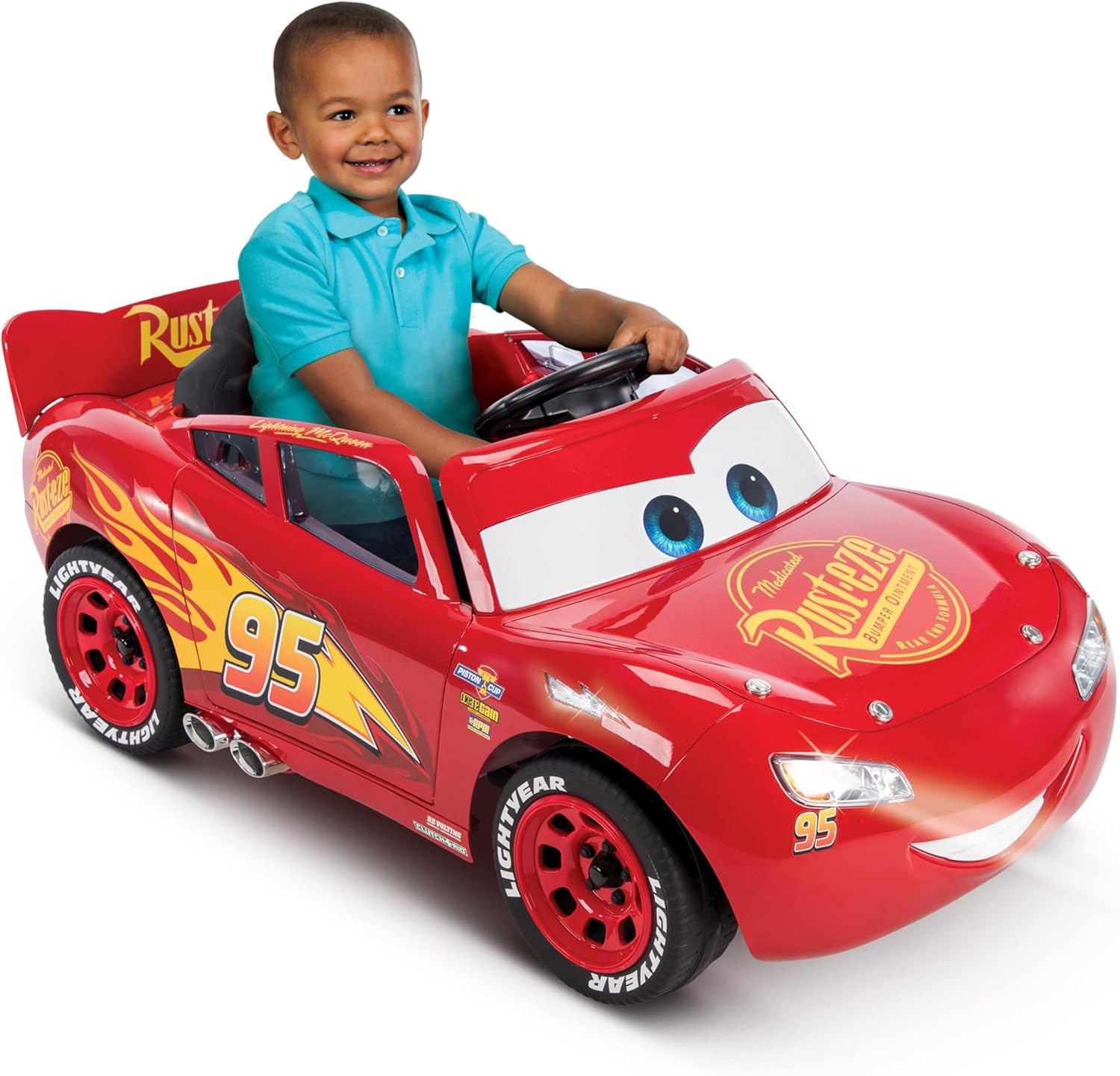 Cars Lightning Mcqueen 6V Ride-On Toy Car with Headlights & Engine Sounds, Foot