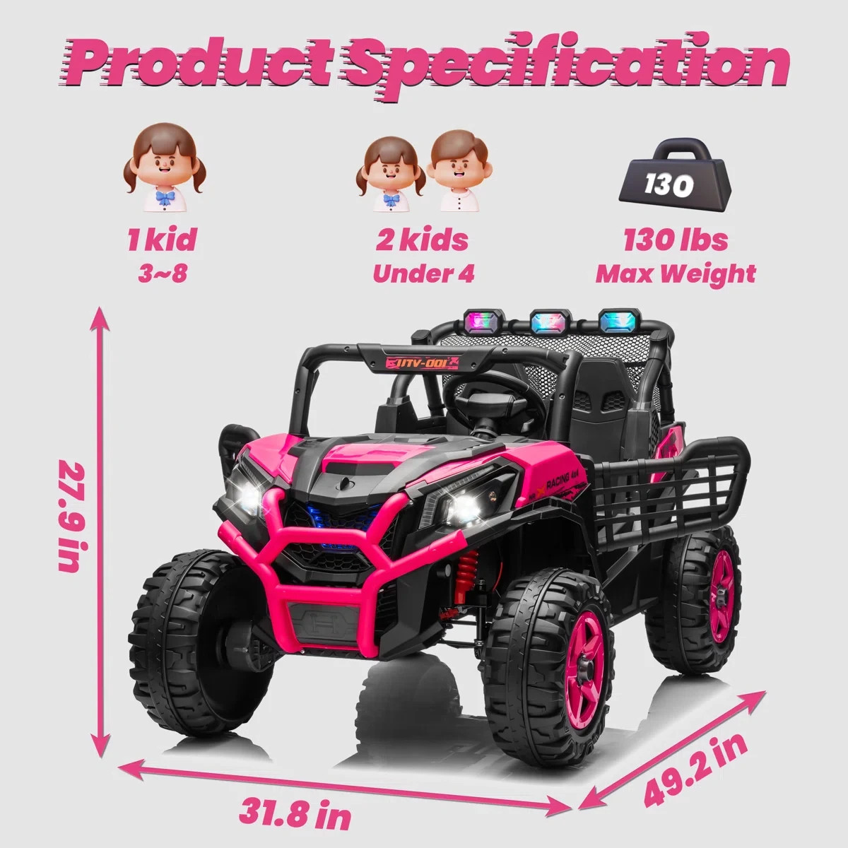 24V 2-Seater Kids Ride On Car in Pink with Remote Control, LED Lights, Music