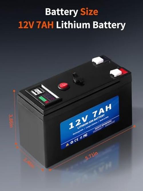12V 7Ah Lithium Battery, Replacement Battery for Power Wheels 12 Volt, 2 USB
