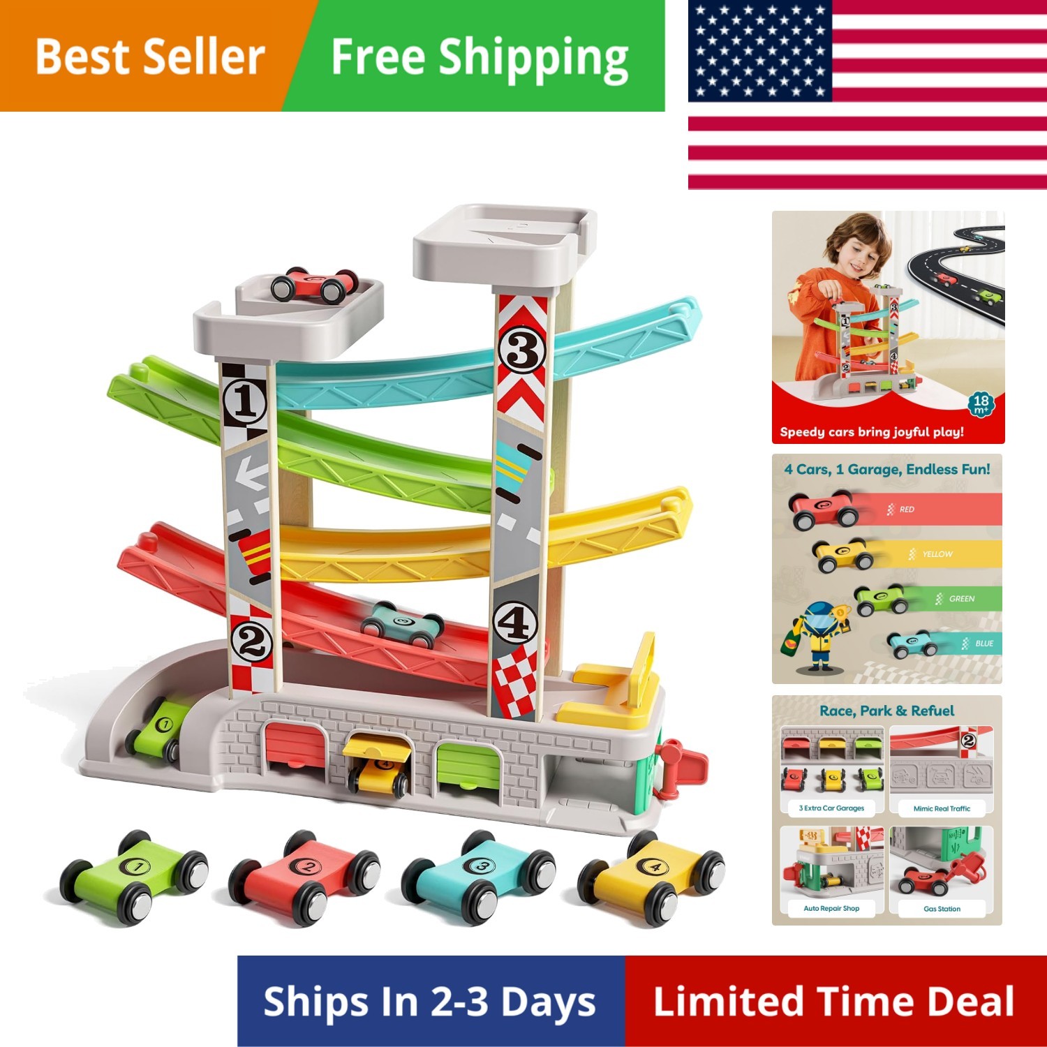 Car Ramp Toys, Race Track Car Toy for Toddler Age 2-4 Old Boy with 4 Cars, P…