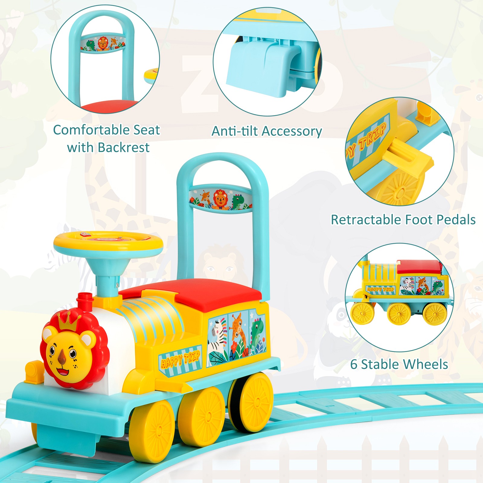 6V Electric Kids Ride On Train Motorized Train Toy w/ Track & 6 Wheels Blue