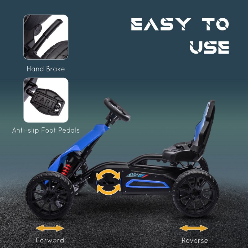 Kids Pedal Go Kart Ride on Toy w/ Adjustable Seat Swing Axle Handbrake Aged 3-8